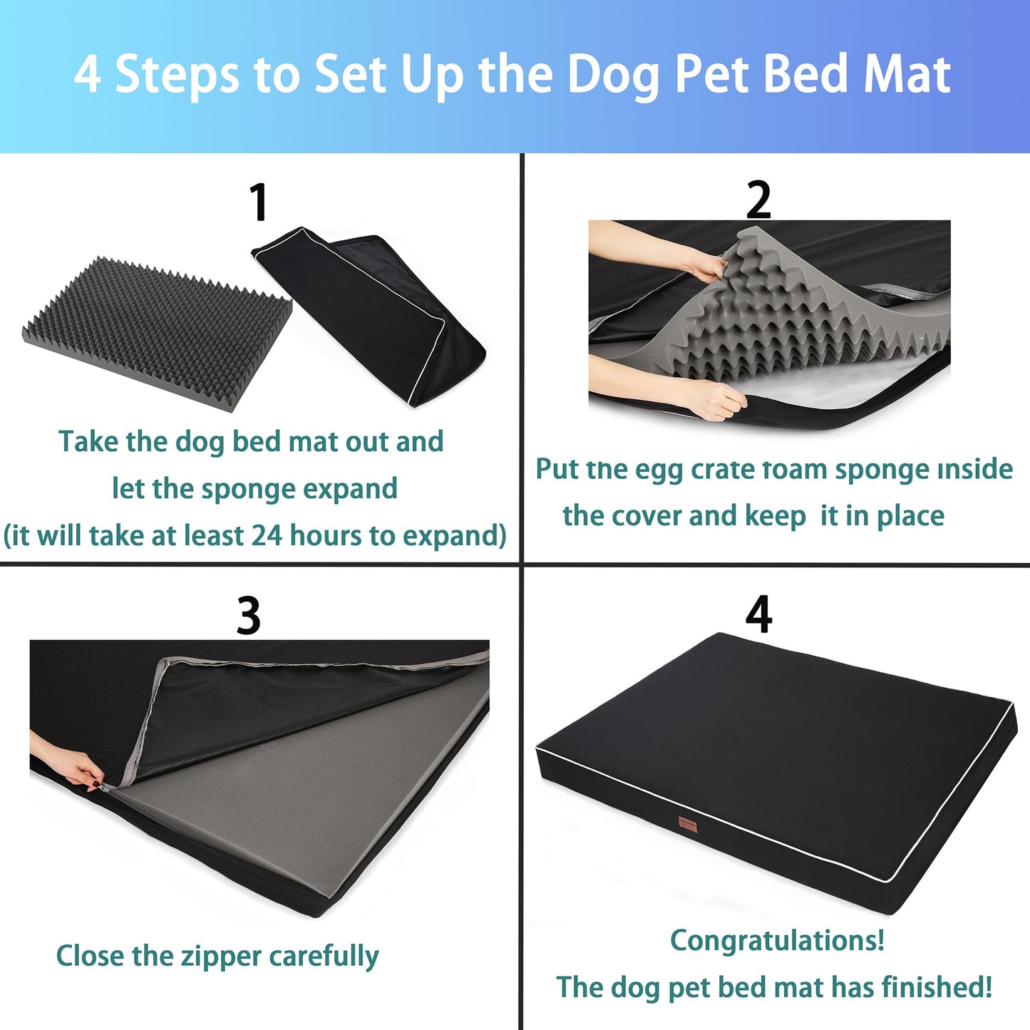 YIZHUOPET Orthopedic Dog Bed,Small M Sized Dog 30''X20''x3'' Soft Waterproof Egg Foam Pet Crate Beds Mat or Kennel Pads with Removable Washable Cover,Non-Slip Bottom,Black