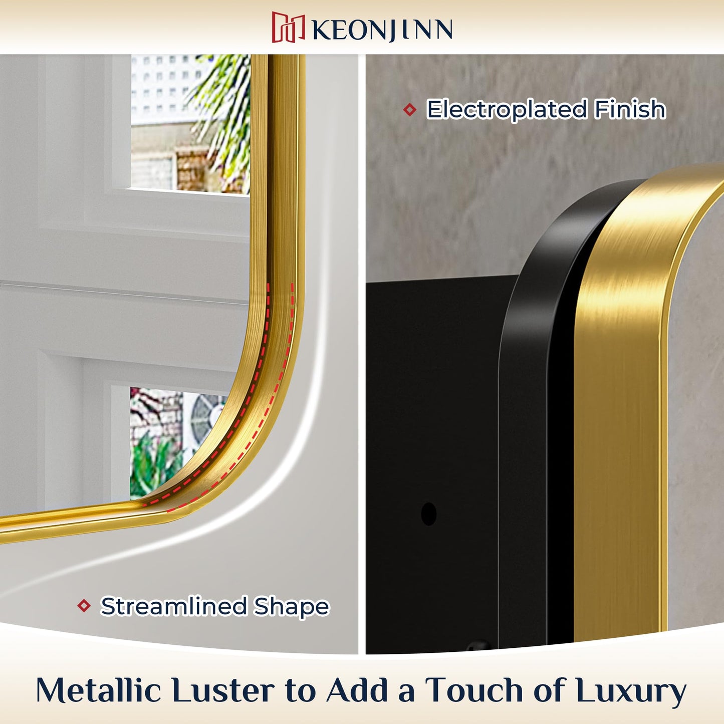 Keonjinn Gold Bathroom Medicine Cabinet with Mirror 16 x 24 Inch, Small Brushed Brass Medicine Cabinet, Stainless Steel Framed, Stepless Adjustable Shelves, DTC Hinges, Recessed or Surface Mount