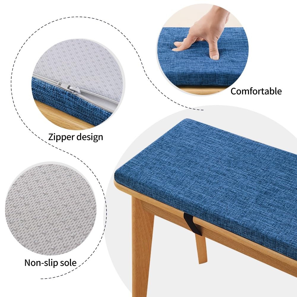 Lvgesse 3cm Thick Bench Cushion for Indoor/Outdoor Custom Size Thick Linen Non-Slip Seat Pad with Zipper Removable Cover for Patio Garden Swing Porch Window Chair Furniture Cushions(Blue,12x70)