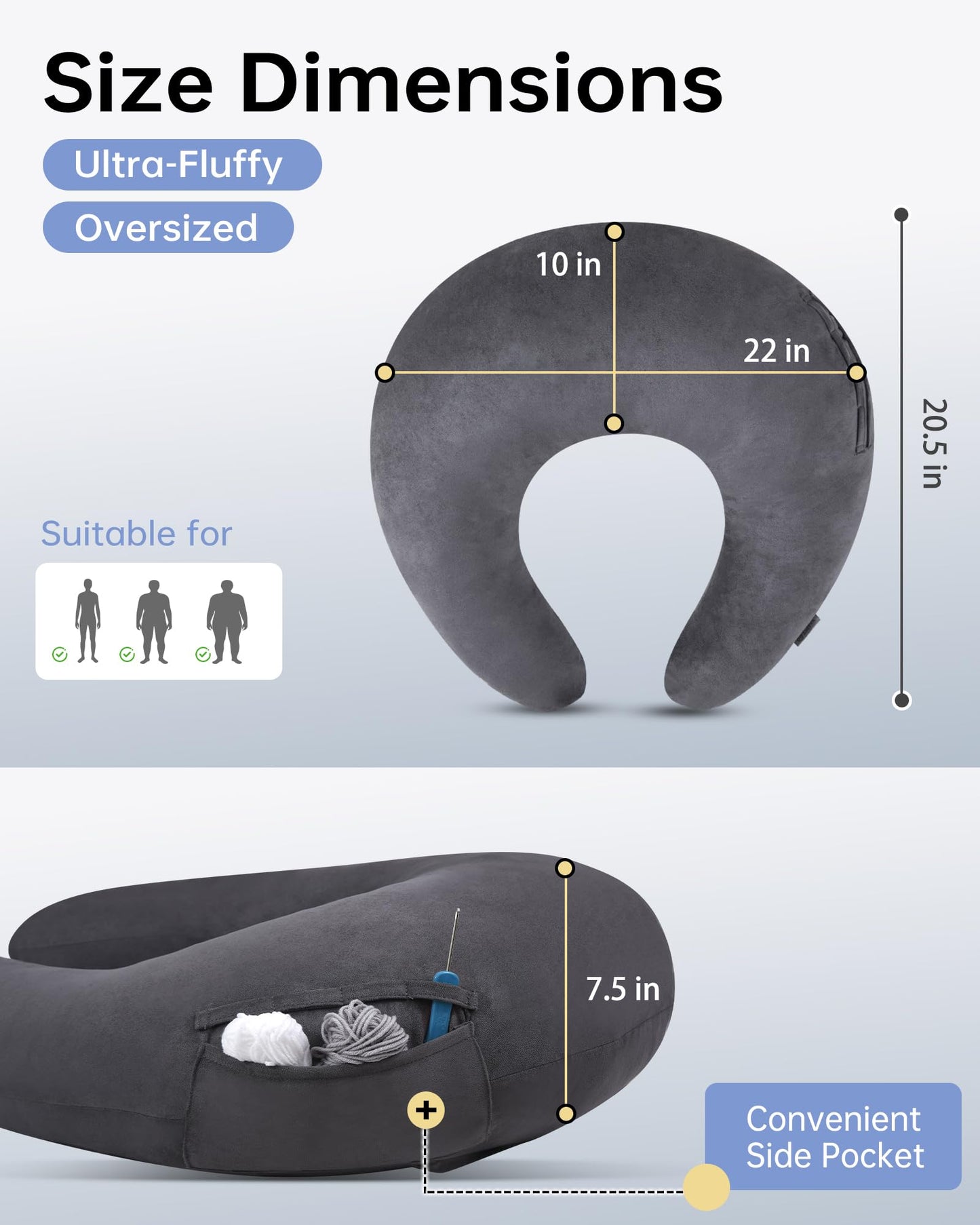 ENITYA U-Shaped Ergonomic Crochet Pillow for Lap Support