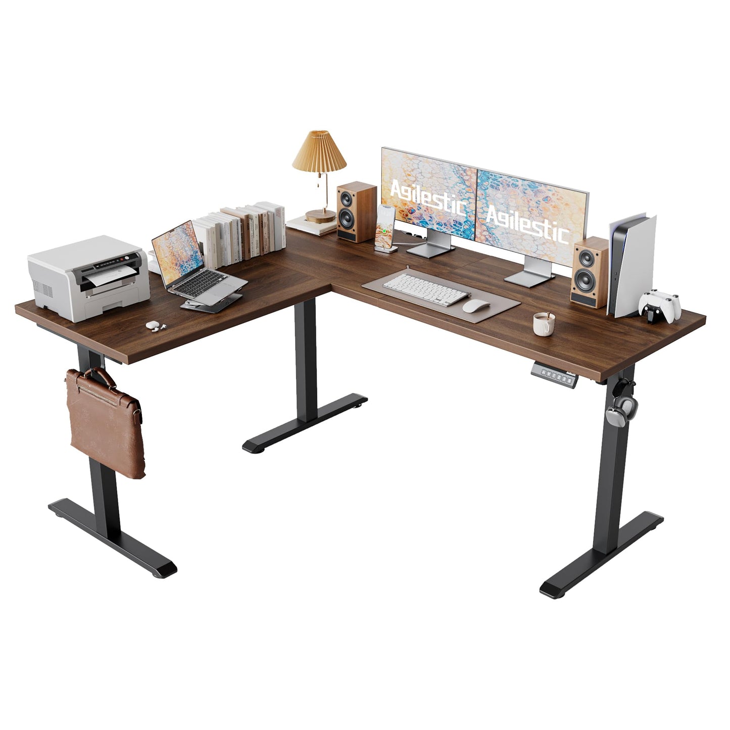 Agilestic 59 Inch L Shaped Standing Desk Adjustable Height, Electric Corner Standing Desk, Sit Stand Computer Table with Splice Board, Dark Walnut