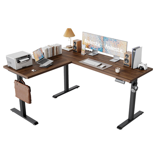 Agilestic 59 Inch L Shaped Standing Desk Adjustable Height, Electric Corner Standing Desk, Sit Stand Computer Table with Splice Board, Dark Walnut
