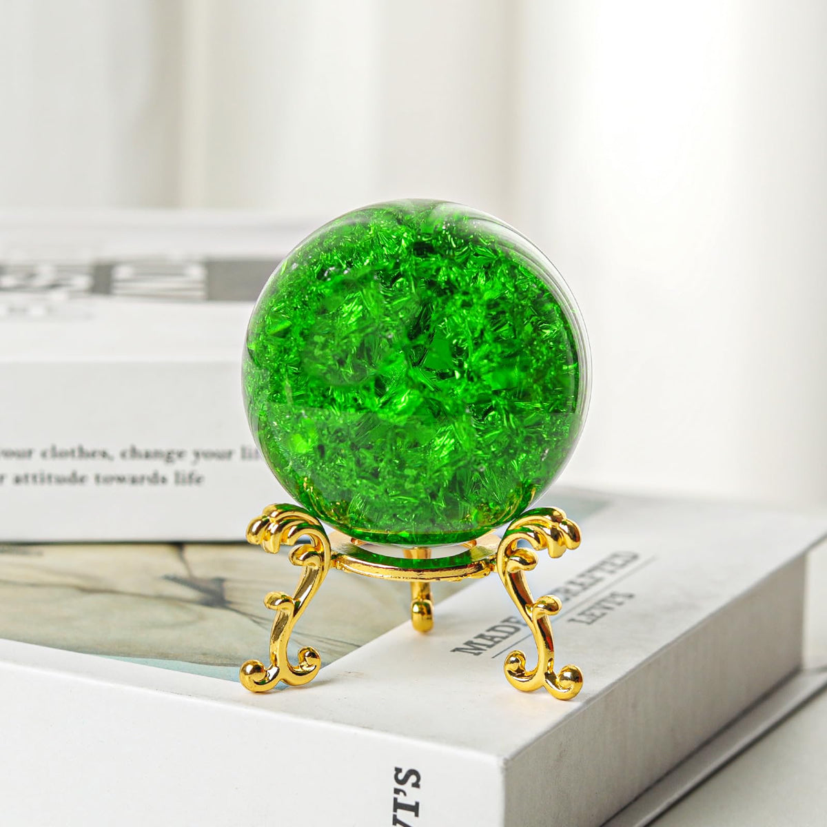 LONGWIN 60mm Ice Cracked Crystal Ball Decorative Glass Ball Home Decor Ornaments (Green)
