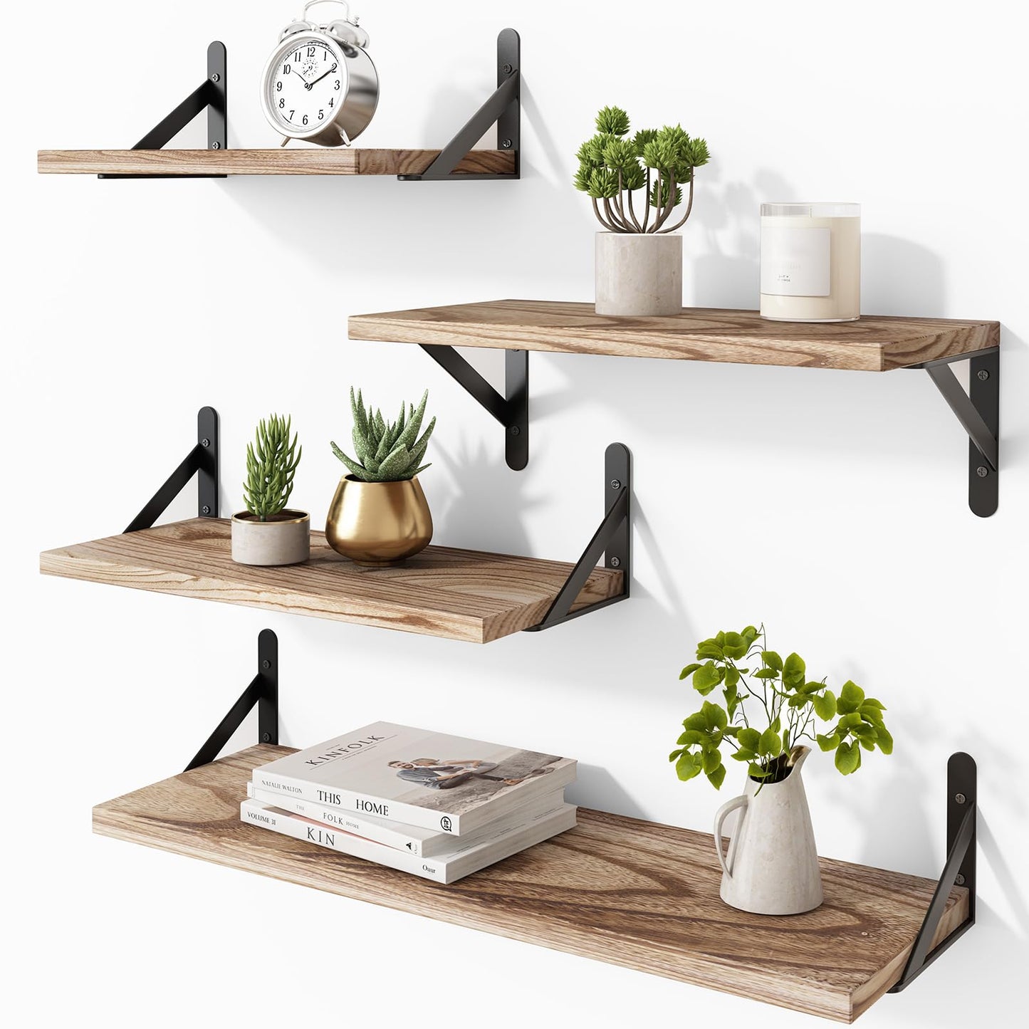 YGEOMER Floating Shelves for Wall Mounted Wall Shelves for Bedroom, Bathroom Storage, Living Room and Kitchen Farmhouse Decor(4 Different Sizes)