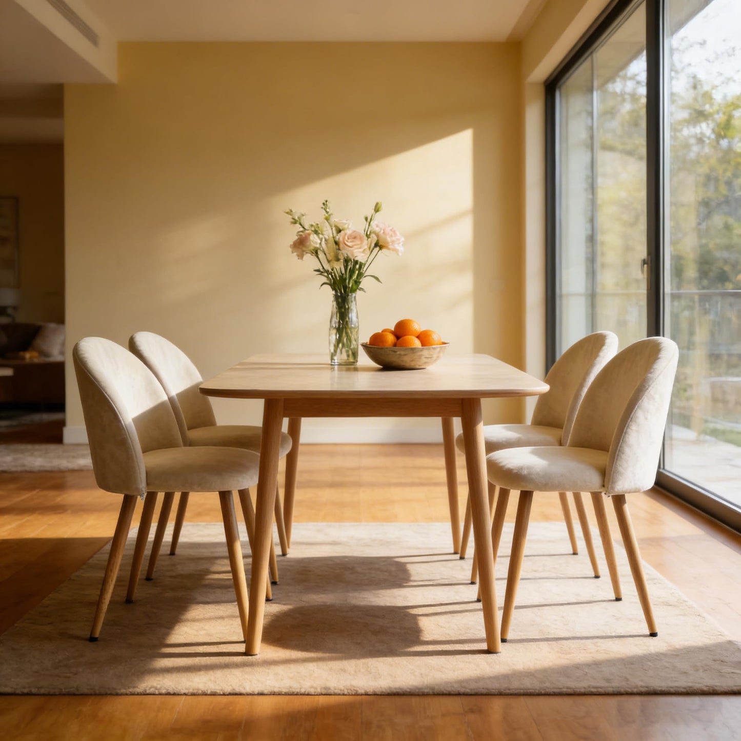 ACOHOOK Dining Chairs Set of 2, Velvet Comfortable Seats, Mid-Century Modern Living Room Chairs, Upholstered Kitchen Chairs with Wooden Legs and Padded Seat for Bedroom Office Easy Assembly, Beige