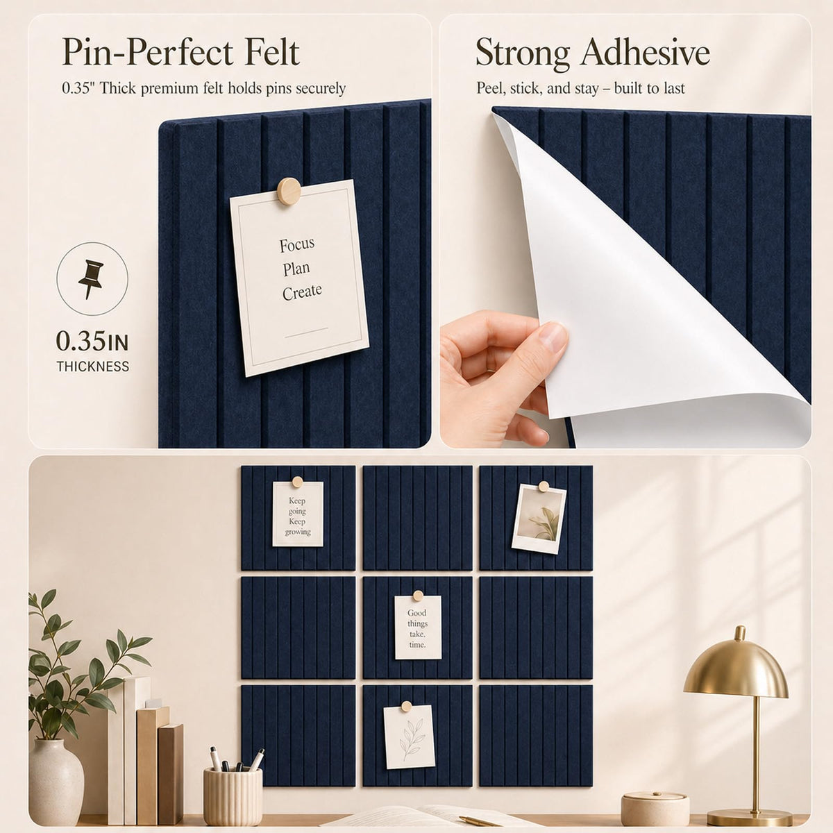 Baysola Stripe Felt Bulletin Board Panels 36 x 24 Inch Self Adhesive Wall Tiles Cork Board Alternative for Office Classroom Photos Notes 6 Pack