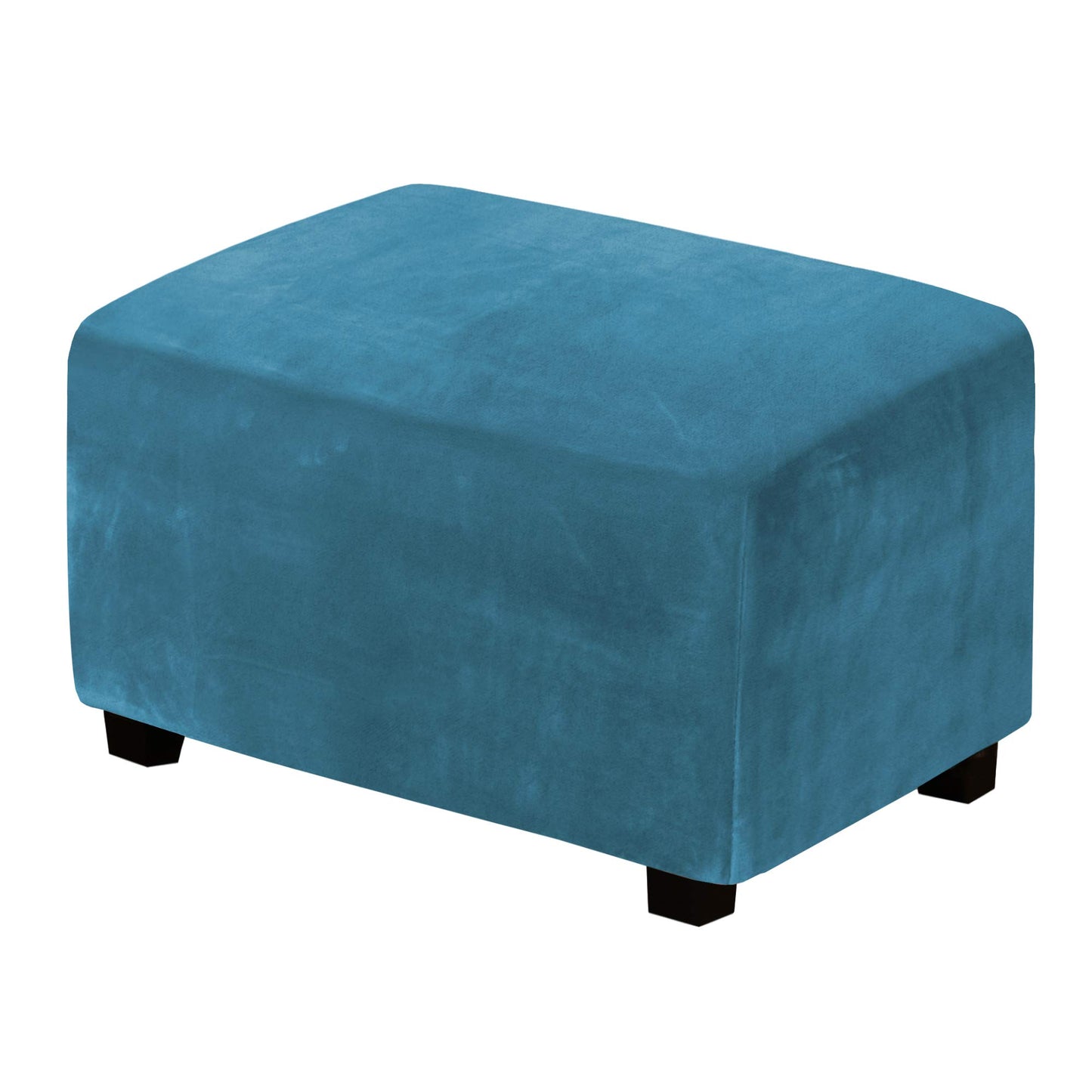 H.VERSAILTEX Real Velvet Plush 1 Piece Form Fit Stretch Rectangle Folding Storage Covers Ottoman Slipcovers Removable Footstool Protect Footrest Covers Elastic Bottom Washable(Large, Peacock Blue)