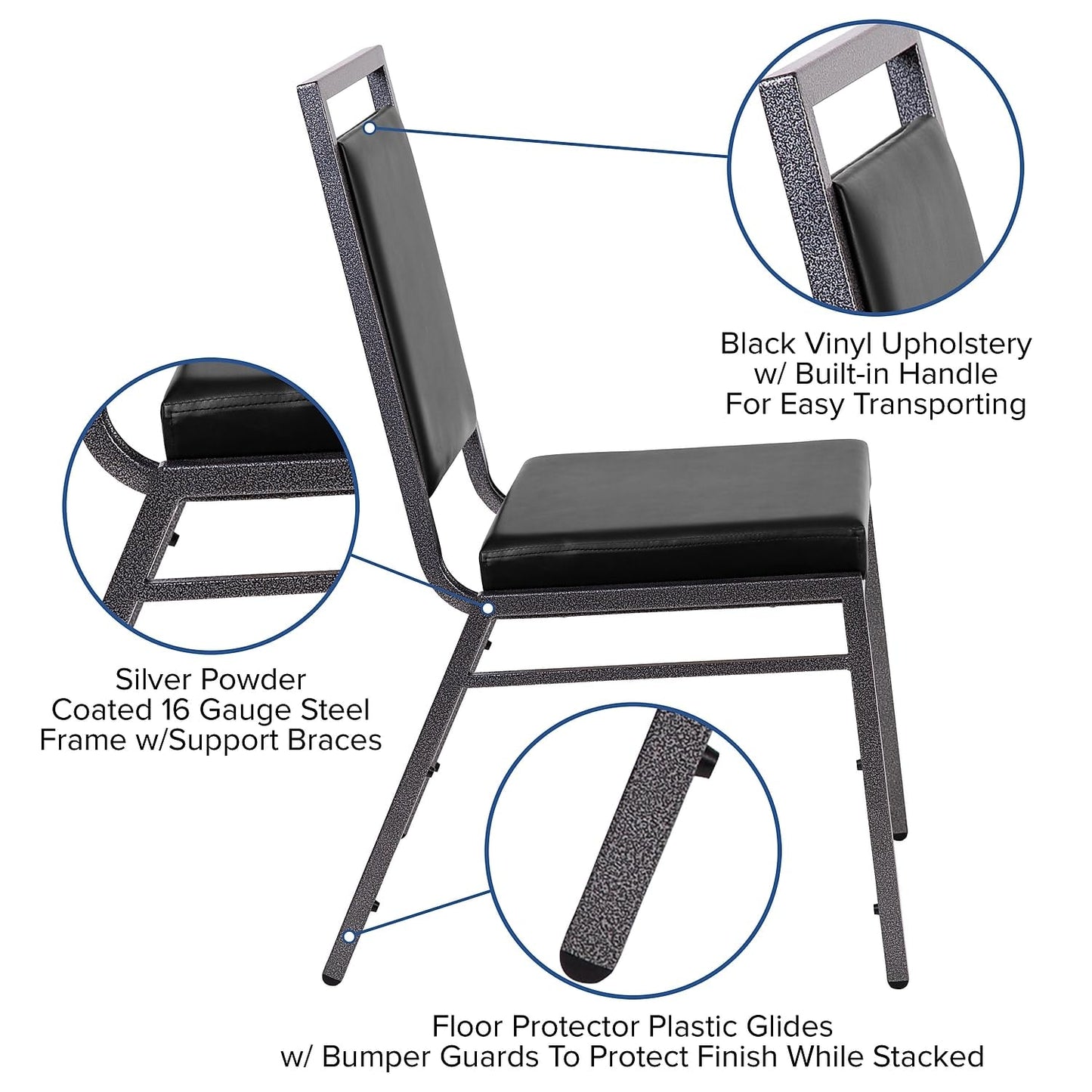 Flash Furniture HERCULES Series Square Back Stacking Banquet Chair in Black Vinyl with Silvervein Frame