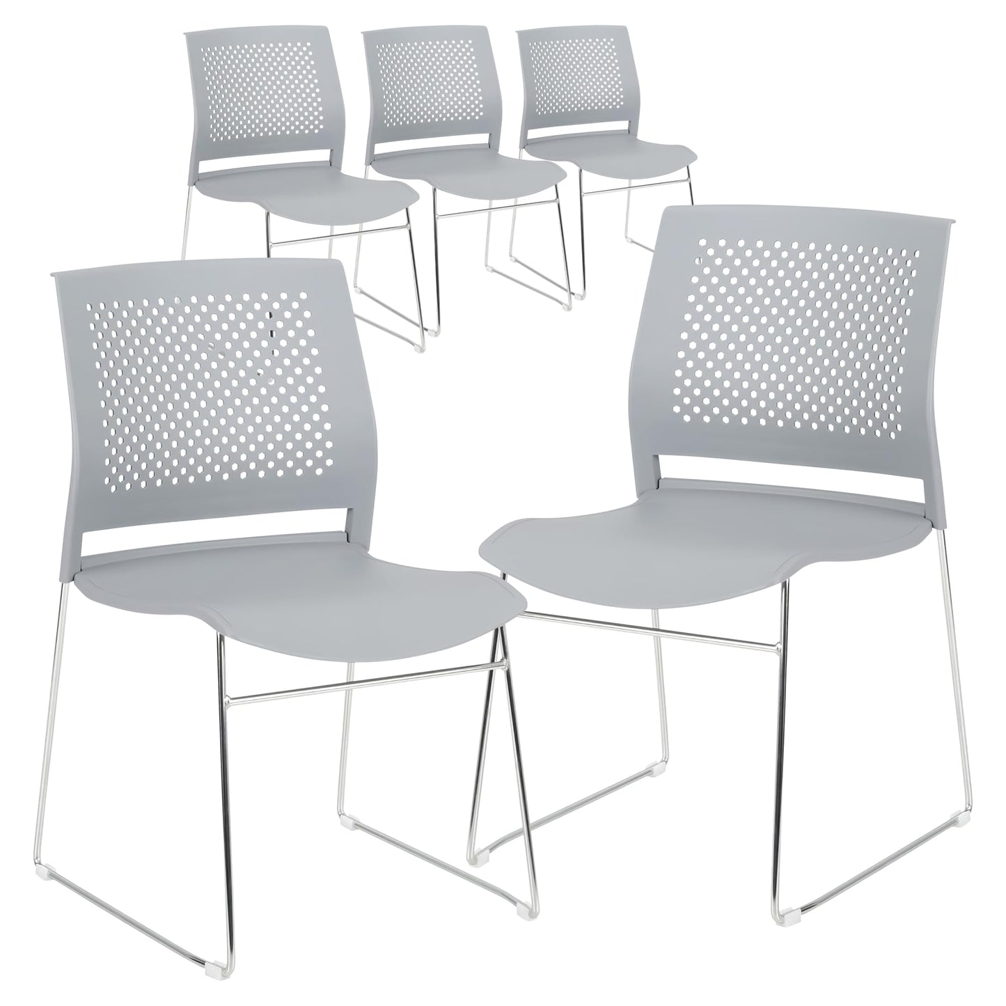 Norwood Commercial Furniture Chrome Sled Base Office Stack Chair with Perforated Seatback (Pack of 5)