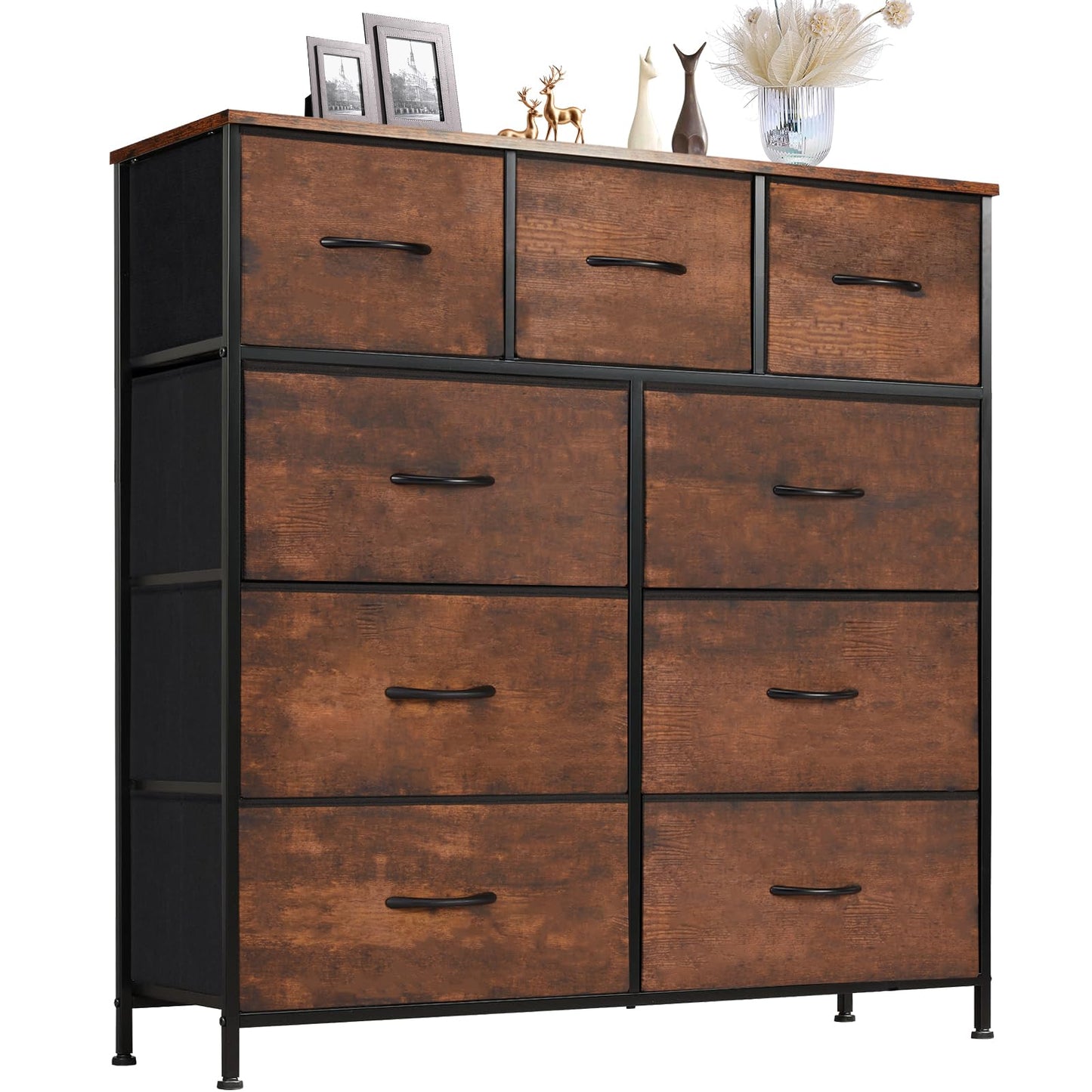 Sweetcrispy Dresser for Bedroom with 6 Storage Drawers, Fabric Storage Tower Organizer, Chest of Drawers with Metal Frame Wooden Top for Closet, Living Room, Entryway, Rust Brown