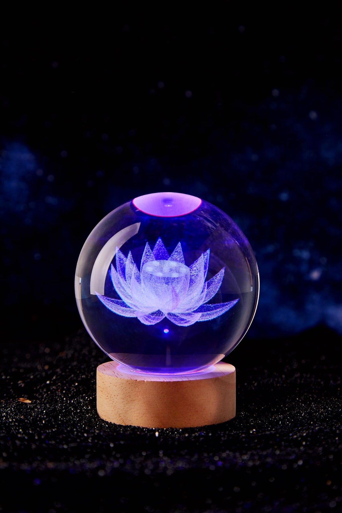 LMLOBEP Large Lotus Crystal Ball Night Light with Woodern Base, 3D Lotus Crystal Lamp 16 Color Changing with Remote Control, Laser Engraved Glass Flower Ball Lamp, Room Decor (Love)