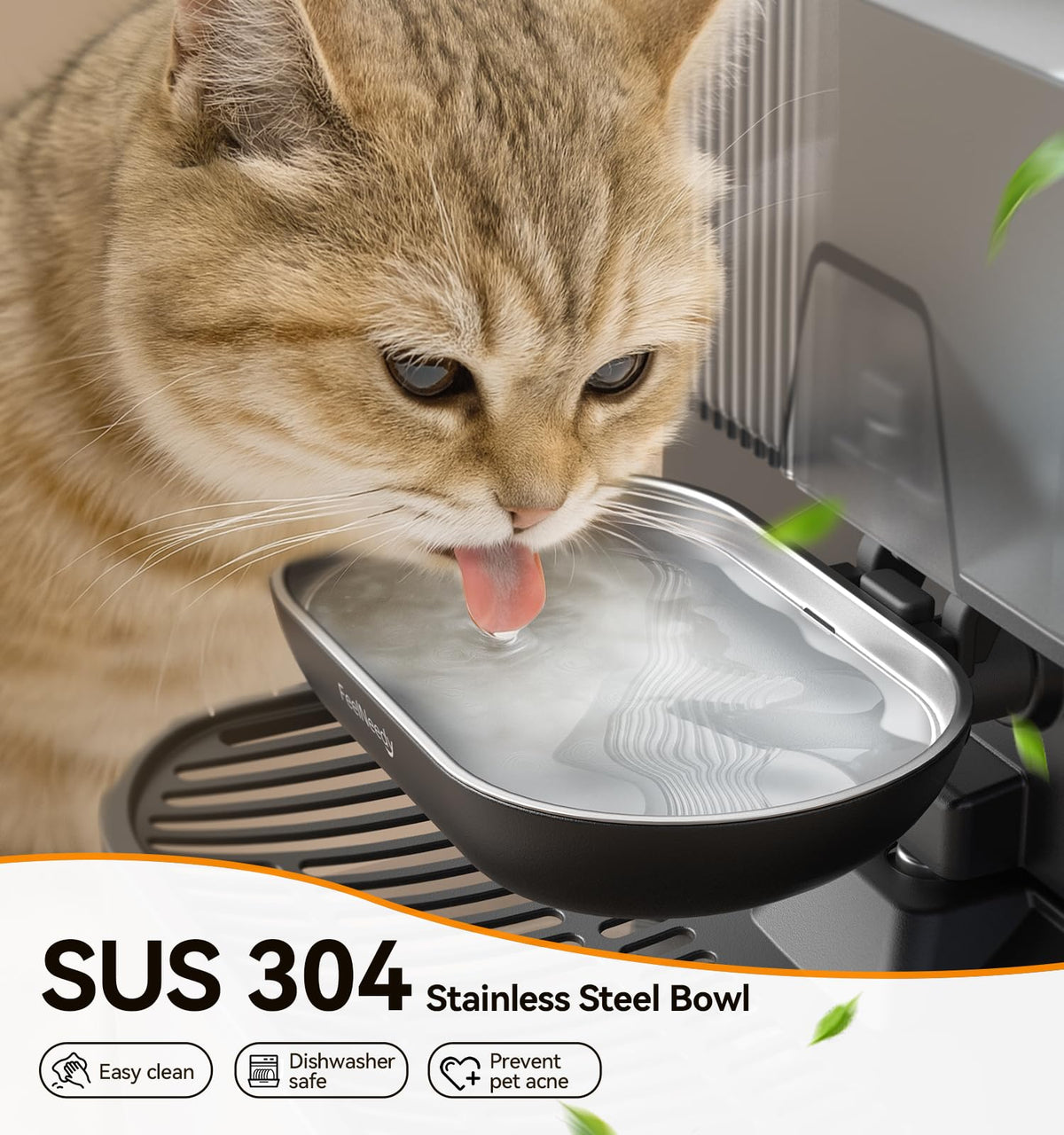 Wireless Cat Water Fountain No Filters, Wastewater Separation, FEELNEEDY Stainless Steel Bowl, 3.5L Pet Water Fountain for Cats & Dogs Dispenser, Black