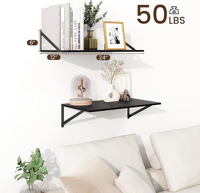 Fun Memories Floating Shelves for Wall, 12 Inch Deep Floating Shelves Set of 2