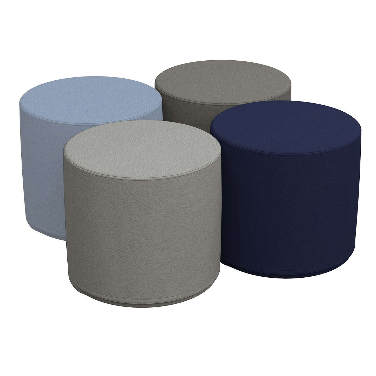 FDP SoftScape 18" Round Ottoman, Collaborative Soft Foam Flexible Seating, Kids' Furniture for Elementary Classrooms, Learning Centers or Home Youth 16" H, (4-Piece Set) - Navy/Powder Blue