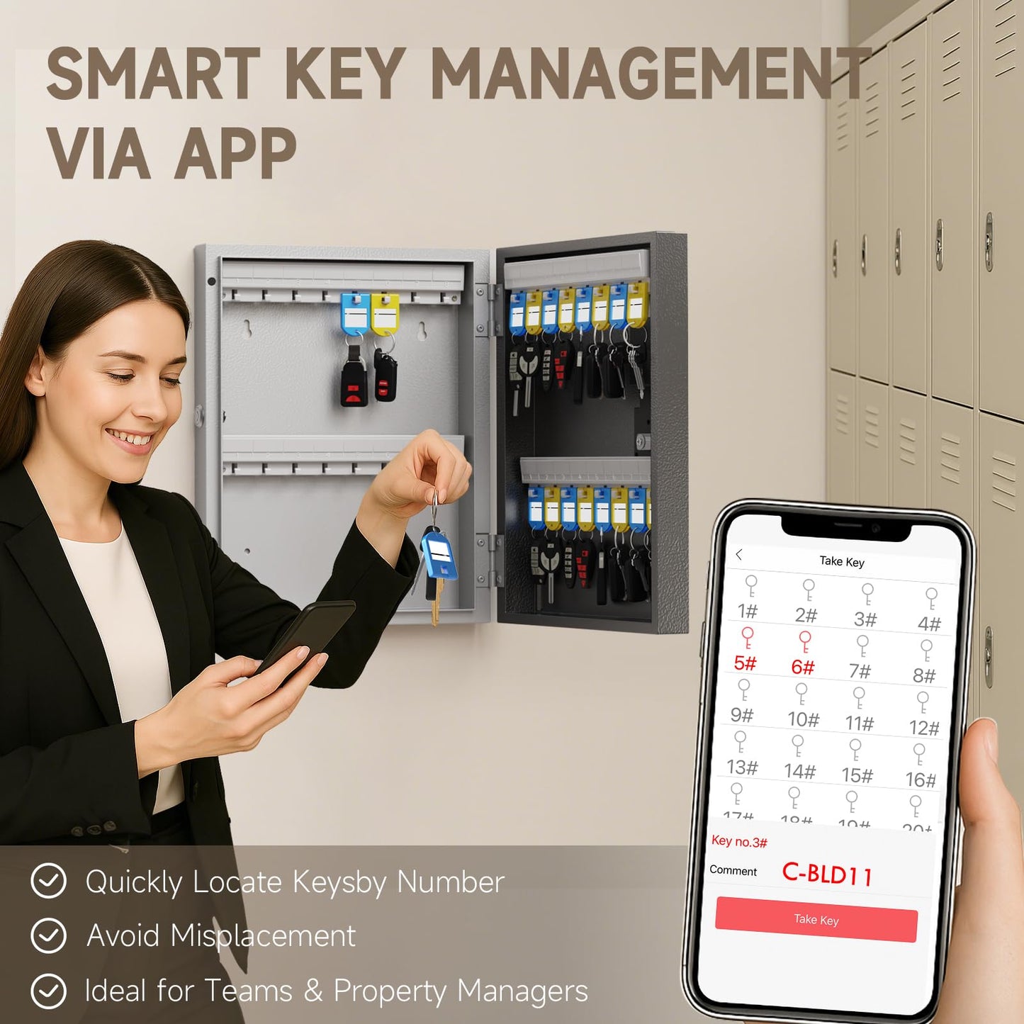 DiDiHere 32 Key Lock Box Wall Mount, Smart Key Cabinet One Time Password/APP Bluetooth/Fixed/Wi-Fi Remote/Key Unlock, Key Management for Valets/Realtors/Office/Hotel