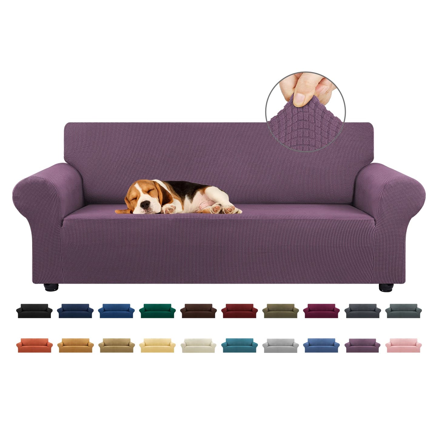 KEKUOU Stretch Sofa Cover Slipcover ，Couch Covers for 3 Cushion Couch Sofa pet Friendly (78"-94") Furniture Protector Sofa with Elastic Bottom for Kids,Dog, Jacquard Small Checked(Large,Dark Purple)