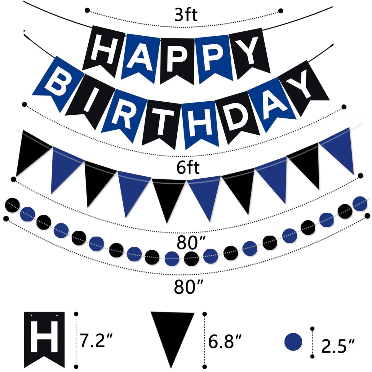 Black Blue Birthday Decorations, Black & Blue Happy Birthday Banner Honeycomb Balls Circle Garland Triangle Banner Stars Hanging Swirl Decoration Kit for HBD‌ Party Decorations