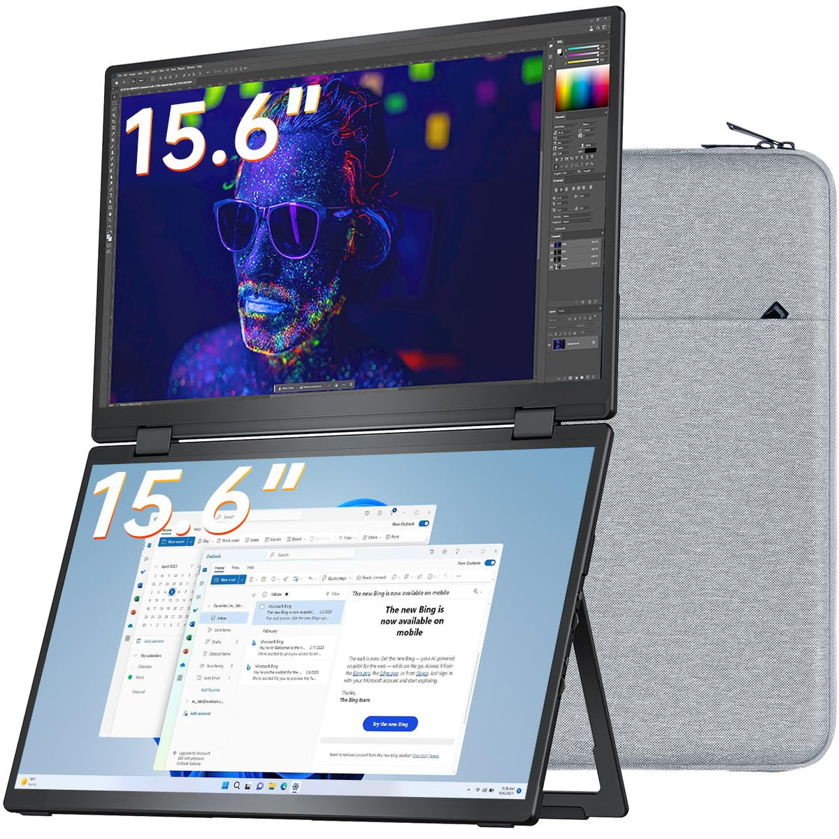 VisionOwl Portable Monitor Dual 15.6 Inch 1080P FHD 107% sRGB Foldable Second Screen, USB-C HDMI HDR Stacked Travel Monitor for Laptop MacBook PC PS5 Xbox, VESA Mountable, Built-in Kickstand