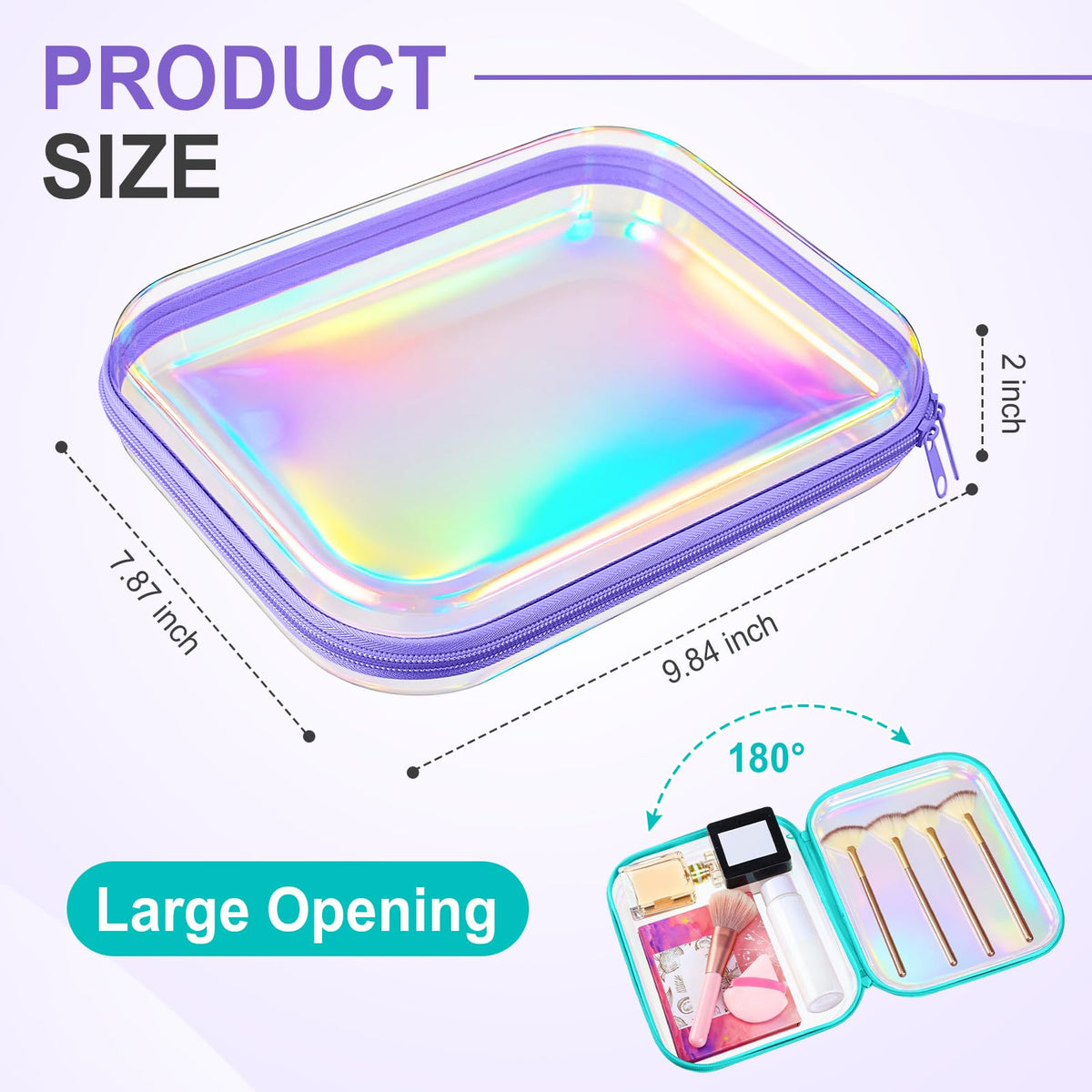 Hoolerry 3 Pcs Clear Hard Zipper Case Hard Plastic Zipper Pouch Makeup Bag Portable Travel Organizer for Cosmetics, Office Supplies, Documents & Toiletries(Laser,M)