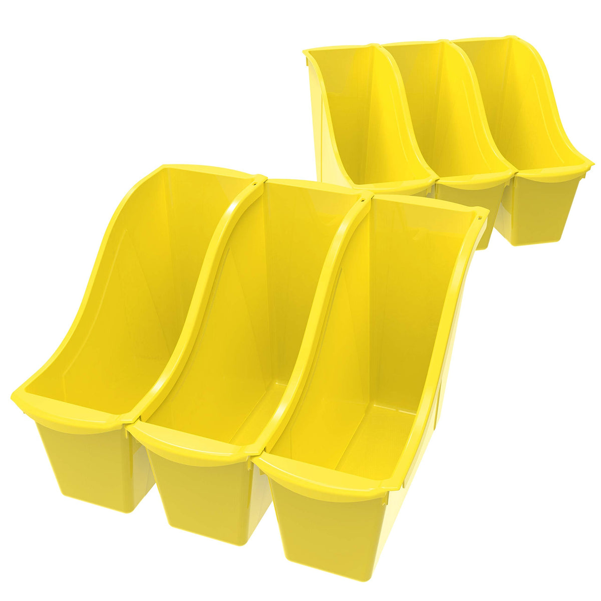 Storex Small Book Bin – Interlocking Plastic Organizer for Home, Office and Classroom, Yellow, 6-Pack (71112C06C)