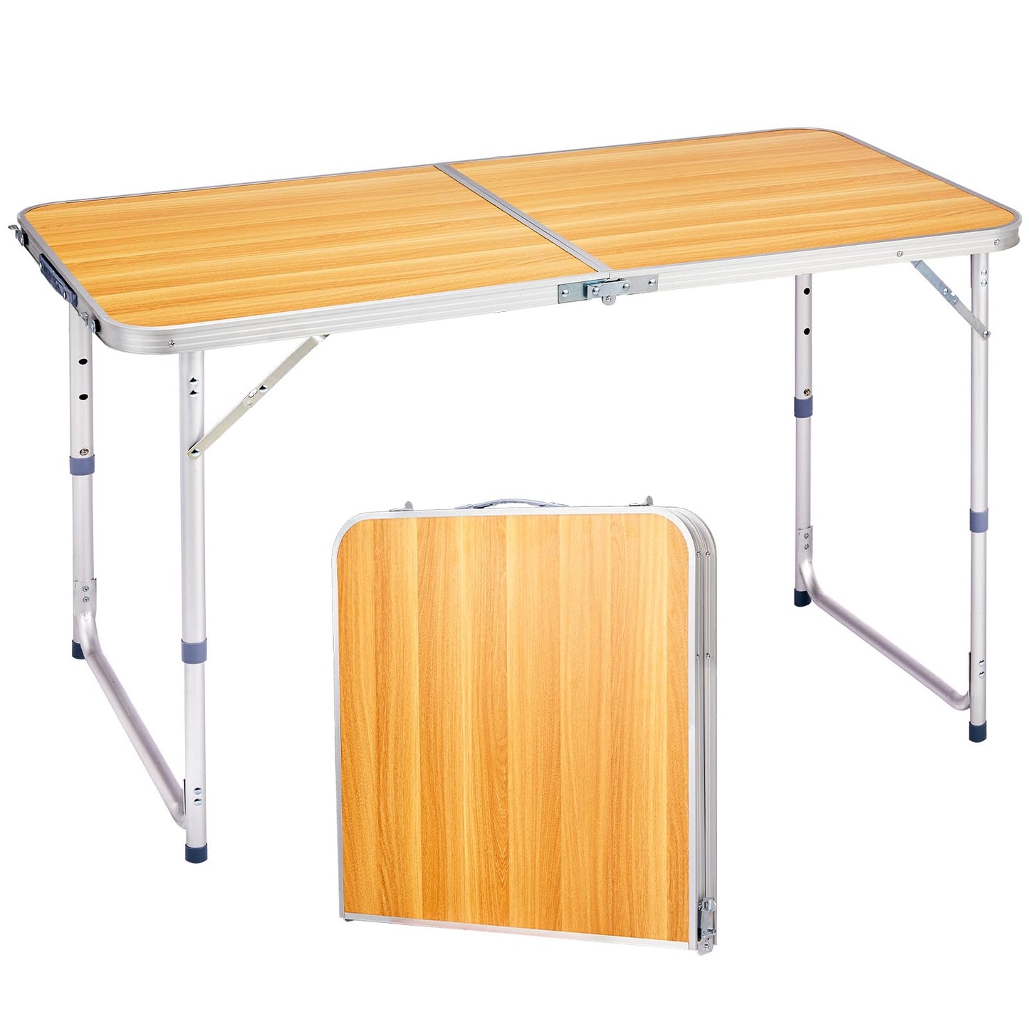 GODECOR 4.0 Ft Folding Portable Camping Table with Three Adjustable Heights, RV Tables for Inside a Camper, Outdoor, BBQ, Dining, Picnic, Beach, Garden, Party, Yellow