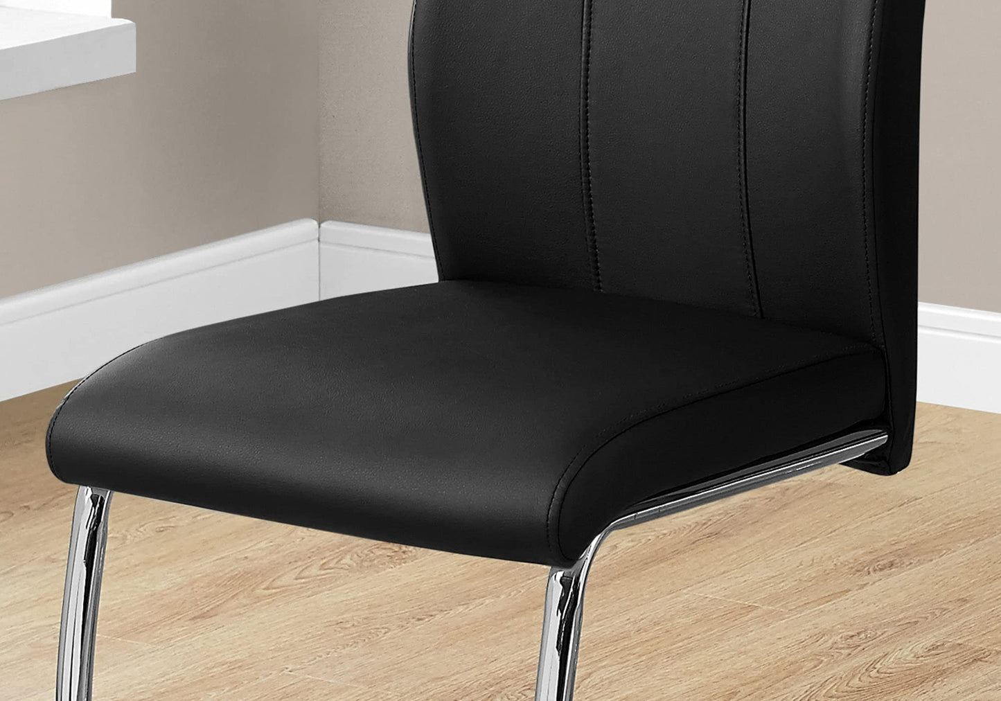 Monarch Specialties I 2 Piece Dining CHAIR-2PCS/ 39" Leather-Look/Chrome, 17.25"L x 20.25"D x 38.75"H, Black