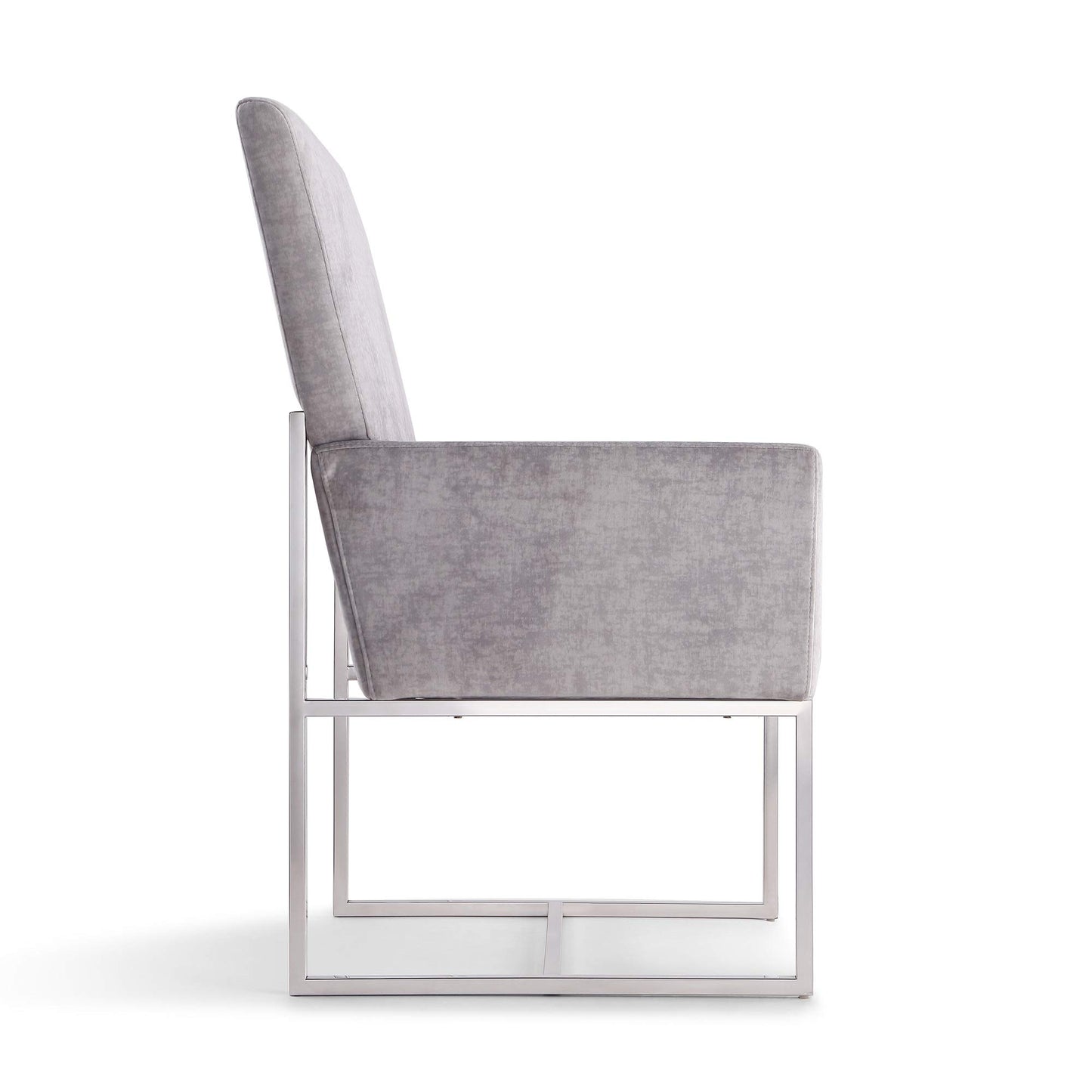 Manhattan Comfort Element Velvet Dining Chair with Polished Chrome Frame, Luxurious Modern Design, High Back and Armrests, Upholstered Accent Armchair, Fully Assembled, Set of 1, Grey