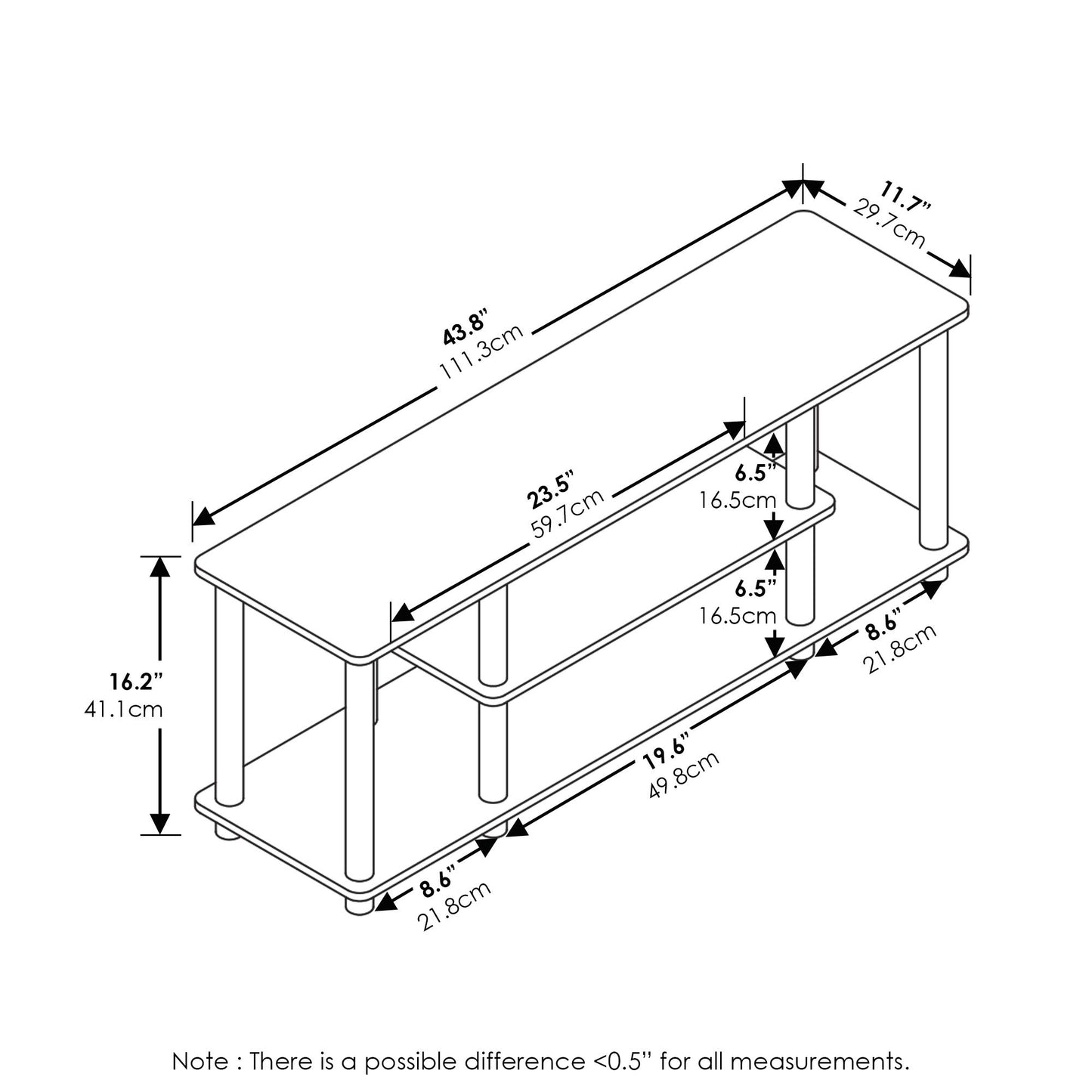 Furinno Turn-N-Tube No Tools 3D 3-Tier Entertainment TV Stand up to 50 inch TV, Round Tubes, Walnut