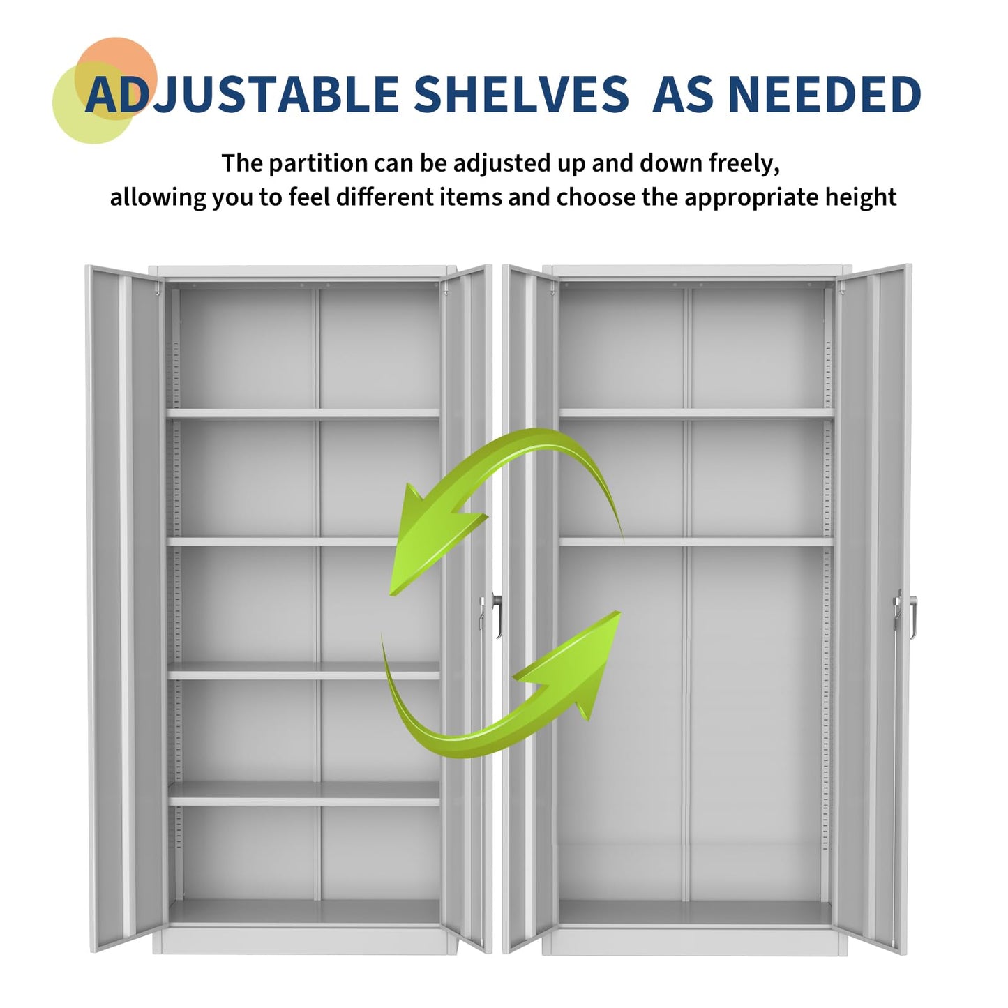 GarveeHome Storage Metal Cabinet 71" with Doors and Shelves Adjustable Adjustable Feet and Lock Tall Storage Cabinet for Pantry Garage Craft Bedroom Office