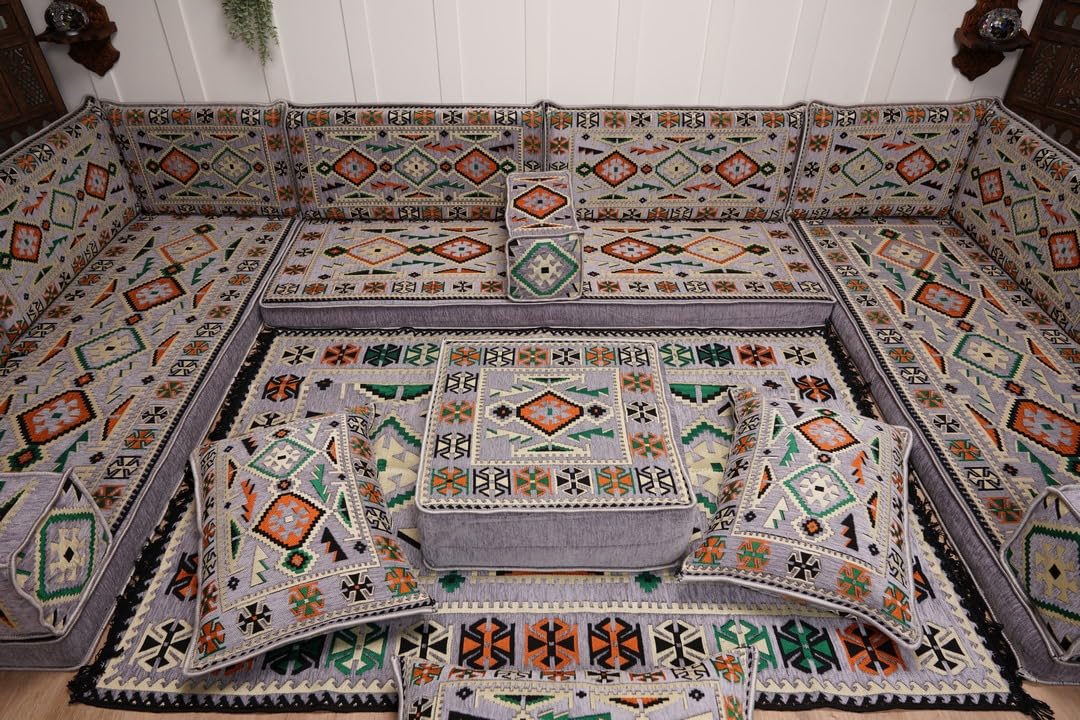 arabicsofa U Shaped Arabic Floor Seating – Handmade Majlis Set– Bohemian Style Sofa
