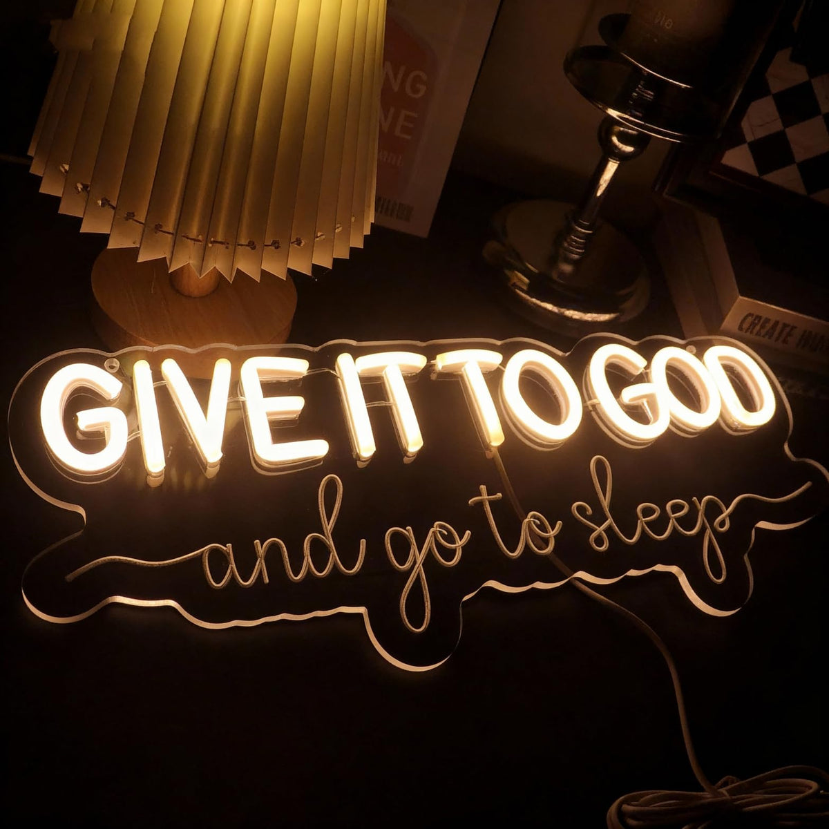 Give It to God and Go to Sleep Neon Sign Led Dimmable Neon Lights for Bar Room Home Art Wall Decor Party Window Living Room Decor Christmas' Birthday Gift (Warm white)