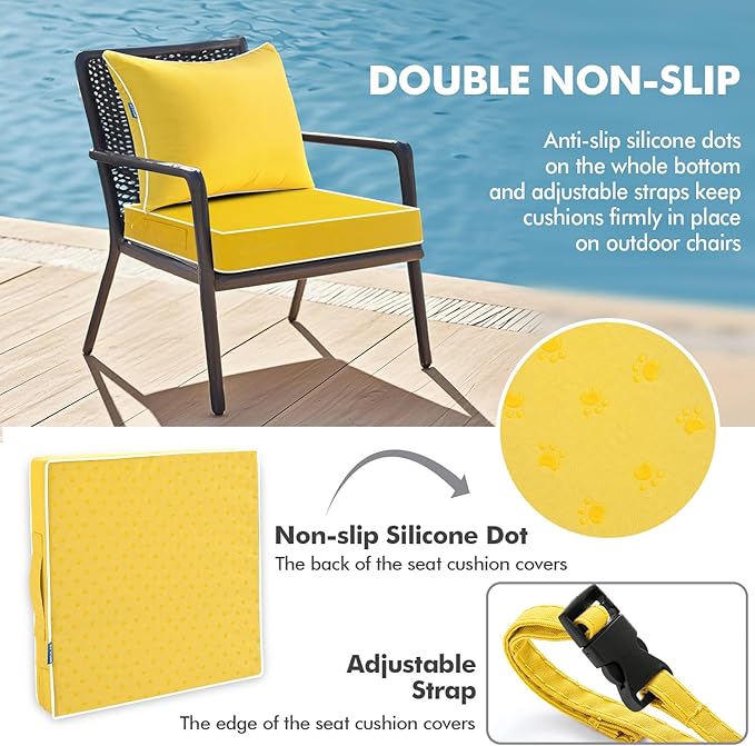 MIULEE Yellow Outdoor Seat Cushion 22x22 Inch Waterproof & 3 Year Fade