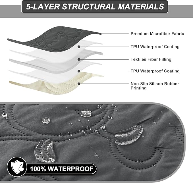 100% Waterproof Loveseat Recliner Cover, 4-Piece Split Reclining Couch Covers