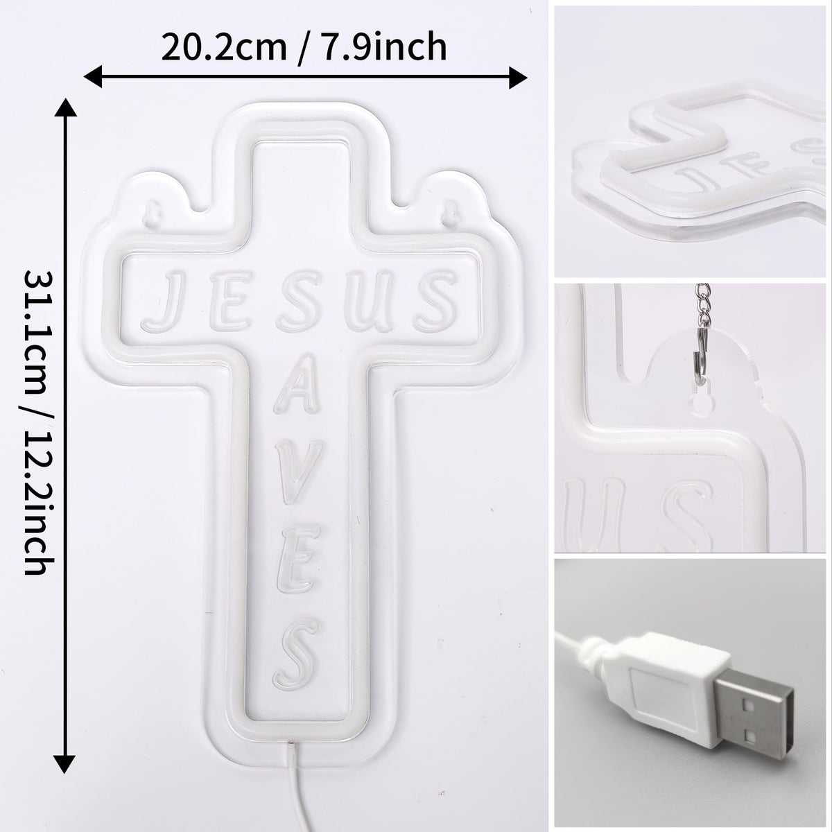 Jesus Cross Neon Sign for Wall Decor, Attivolife Light up Special Religional LED Lamp with Dim USB Powered, Unique Home Living Room Business Cafe Shop Bar Party Decor Birthday Christmas Day Gift