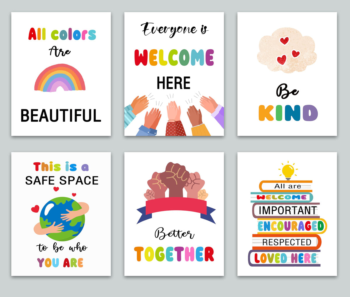 KDMAZH 6 Classroom Posters - Kindness & Diversity for Elementary Classroom Decor, 8x10Inch, Unframed