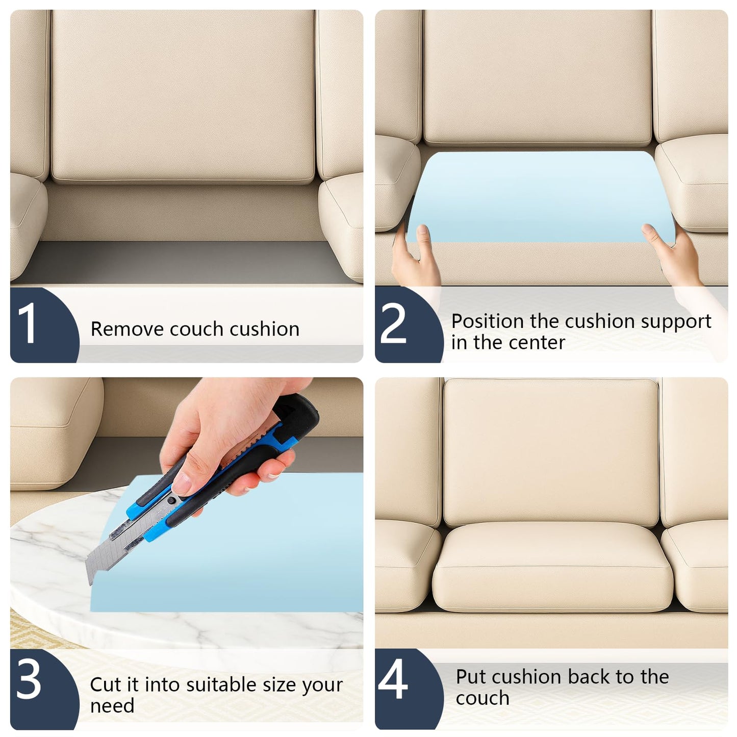 CAVENLLI Couch Cushion Support for Sagging Seats, 20”x 20”x 2” Trapezoidal Design Cushion Supports for Sagging Cushions, Perfectly Discreet Couch Support (Blue Arc, Normal)
