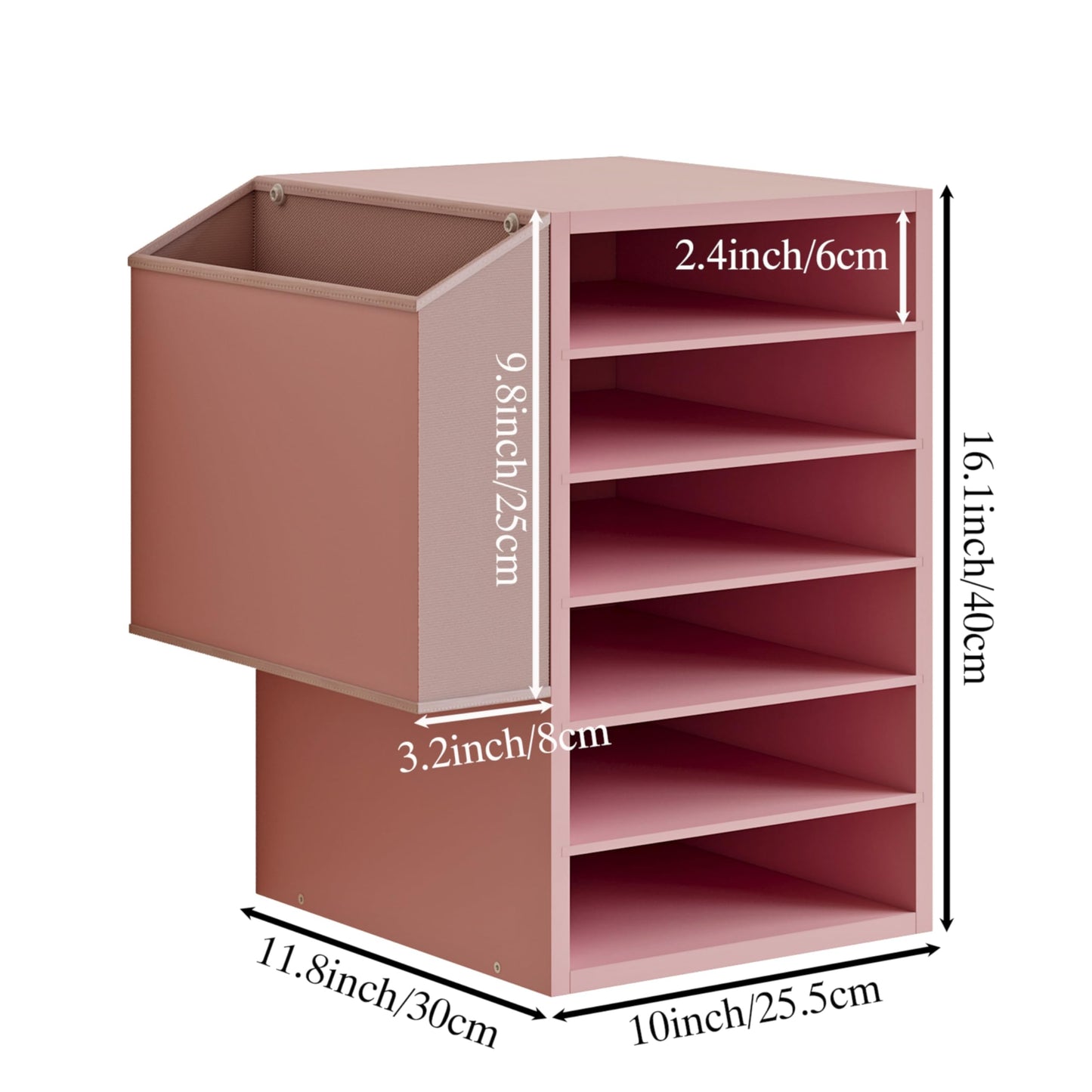 Unionly 6 Tier Adjustable Countertop Mail Sorter, Mailboxes With Name Slots, Literature Organization Paper Storage Slot, Office Desk File Organizer, Wooden Desktop Mailbox for Classroom(Pink, 6 Slots)