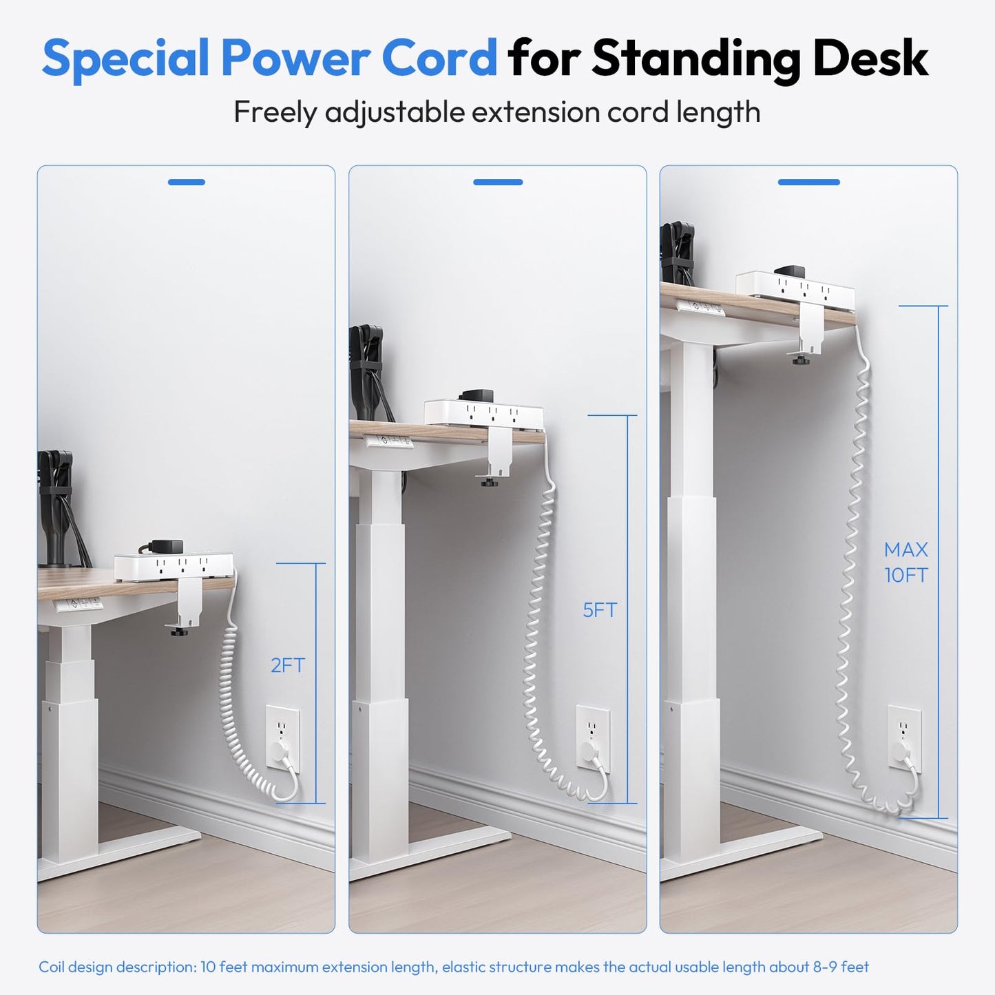 12 in 1 Standing Desk Power Strip, NTONPOWER 10ft Extension Cord with 9 AC Outlets 3 USB Ports, Table Mount or Wall Mountable Charging Station,Standing Desk Accessories