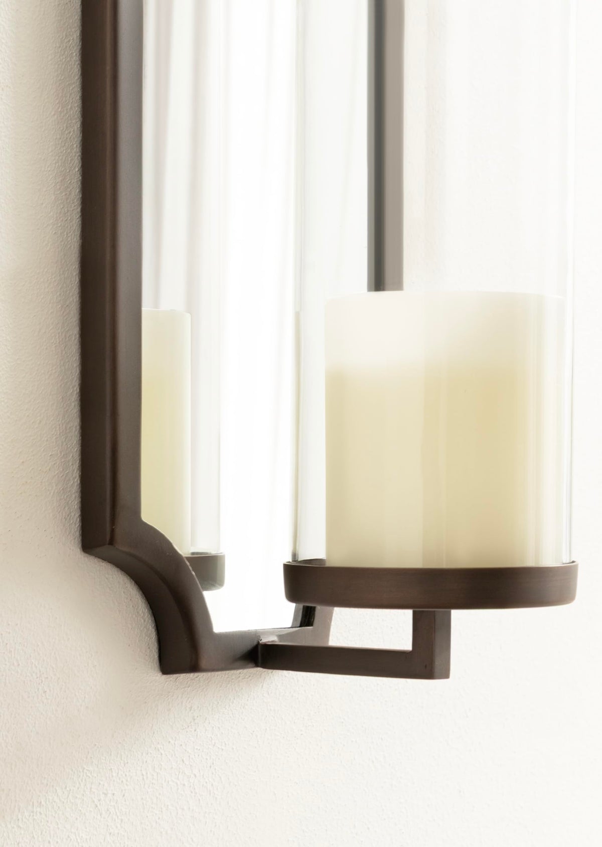 Kate and Laurel Ciel Glam Mirrored Wall Sconce, 6 x 5 x 16, Bronze, Modern Scalloped Candle Holder with Removable Glass Cylinder and Mirror for Bathroom or Bedroom Wall Decor