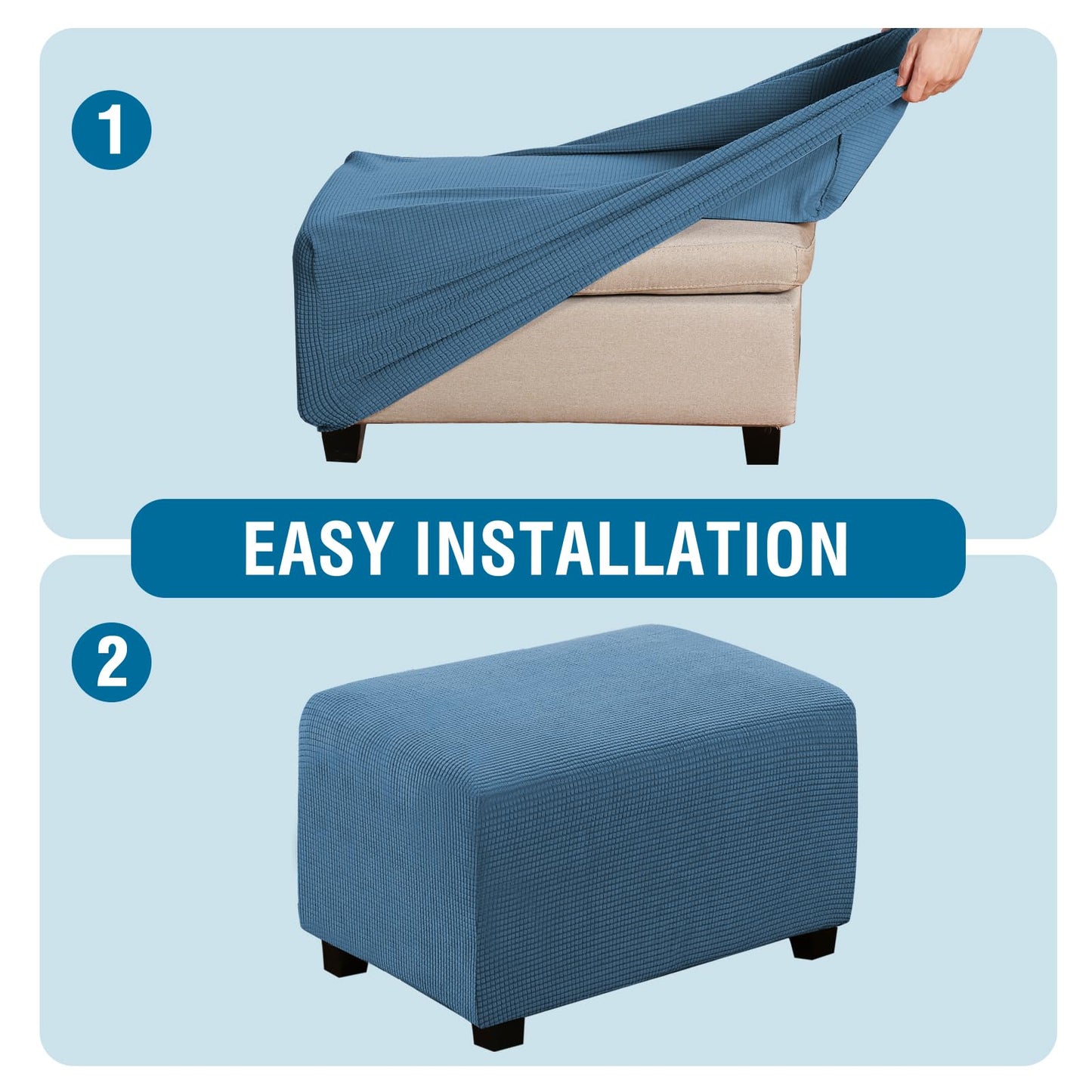 H.VERSAILTEX Ottoman Cover Slipcover Rectangle Fit Length 29'-34' Footrest Sofa Slipcovers Stool Cover Footstool Protector Covers Feature Stretch Soft Jacquard Fabric Removable Washable - Dusty Blue