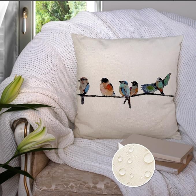 RABUSOFA Outdoor Pillow Covers 24x24 Inch, Outdoor Bird Lumbar Throw Pillow
