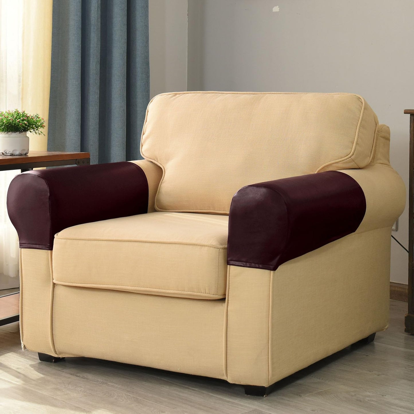 vctops Waterproof Faux Pu Leather Armrest Covers Vintage Stretch Arm Covers for Chairs Couch Sofa Armchair Slipcovers for Recliner Sofa 2pcs, Wine Red