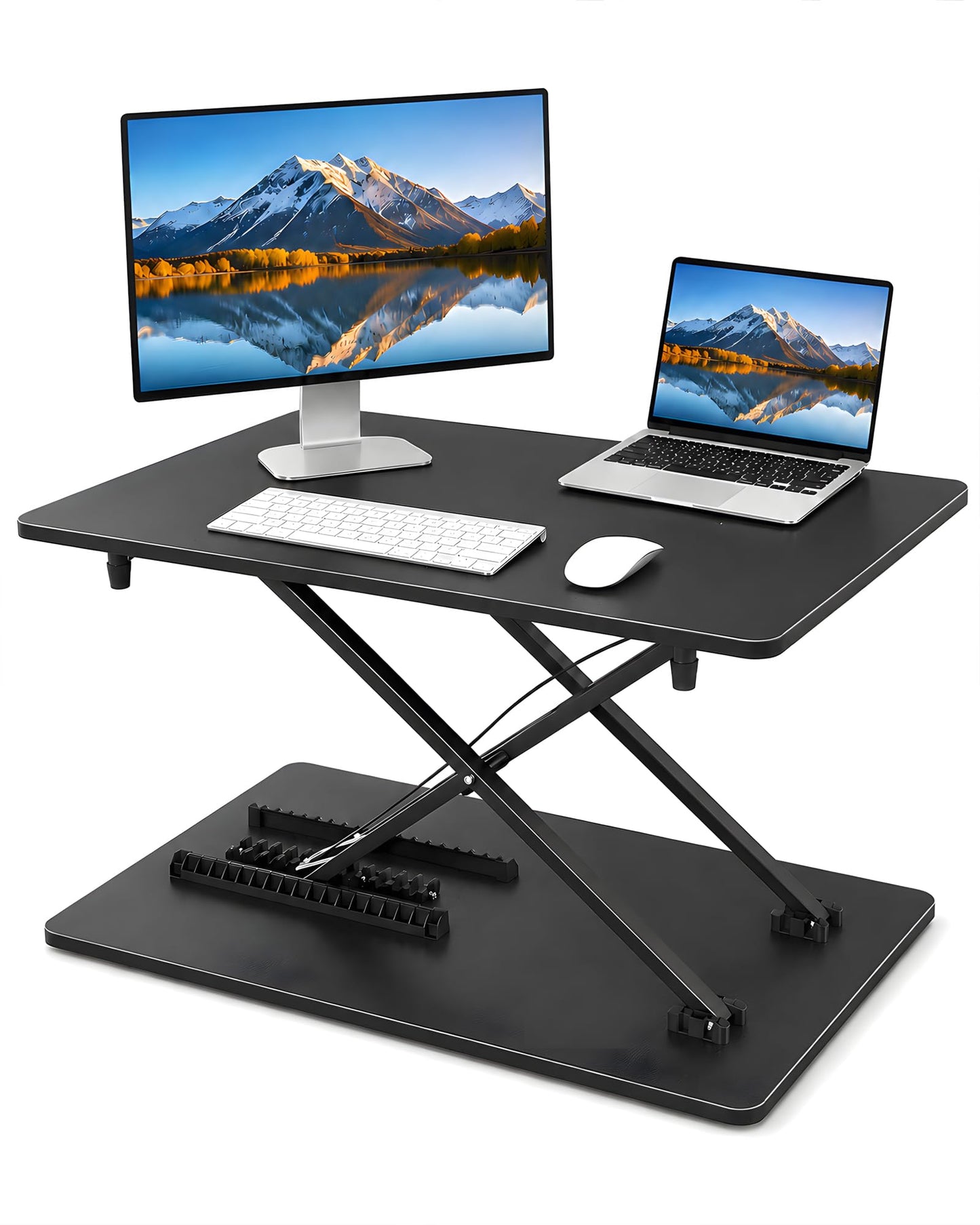biueus Ultra-Slim Standing Desk Converter, 25.16" x 15.75" Compact Height Adjustable Desk Riser for Standing, Sit Stand Desktop Converter for Monitor or Laptop, No Assembly, Black