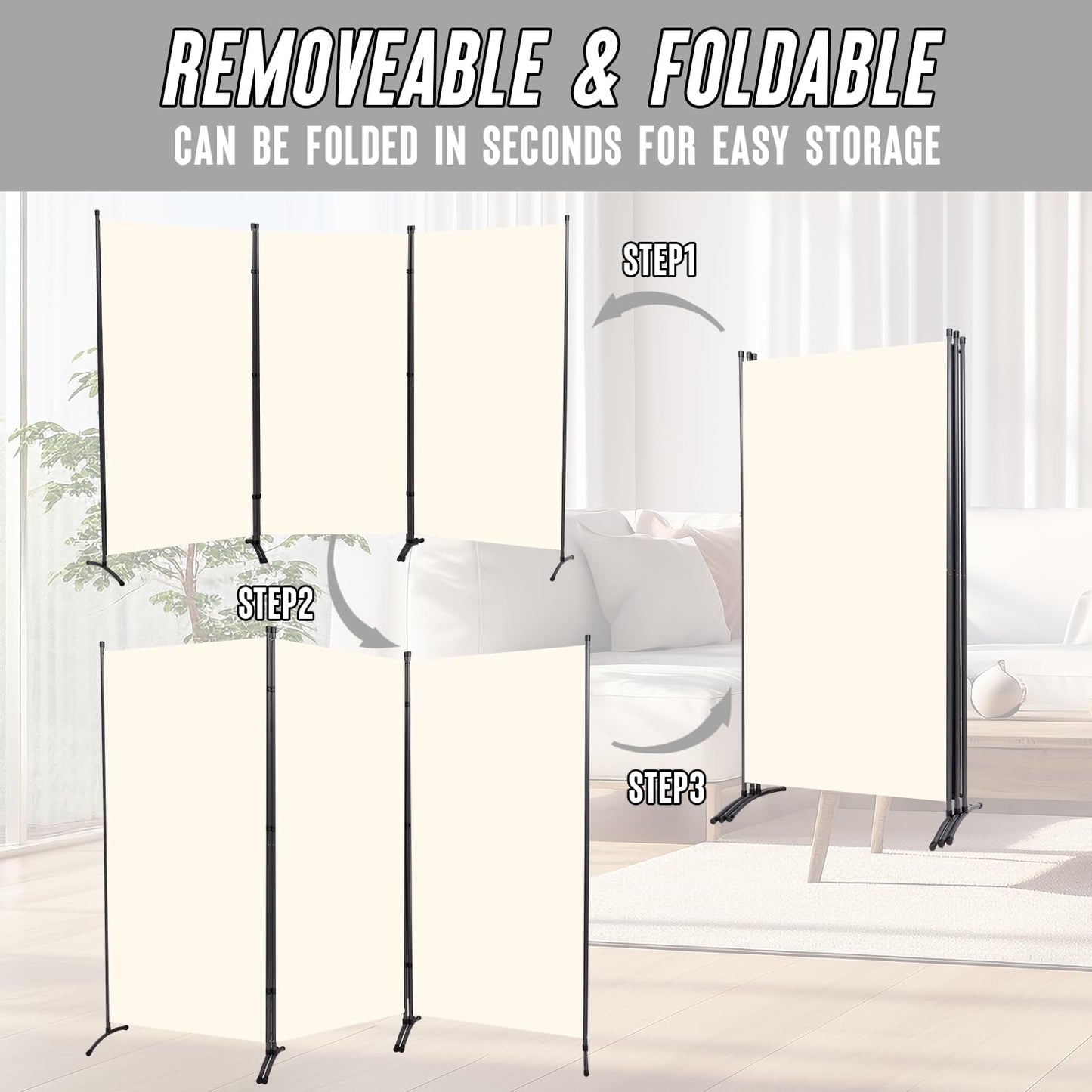 JVVMNJLK Indoor Room Divider, Portable Office Divider Room Divider Wall Divider Screen 3 Panel, Folding Partition Privacy Screen Walls Dividers for Room Separator 102" W x 71.3" H,Beige