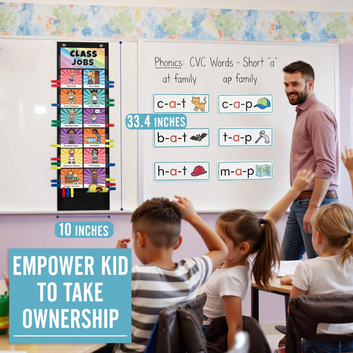 Jobs Pocket Chart with 47 Cards for Classroom, Class Management Helpers Black Chart for Preschool Elementary Homeschool, Teachers Must Haves Educational Supplies for Students