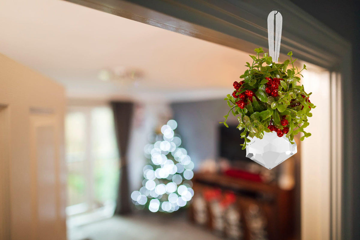 Ornativity Hanging Crystal Mistletoe Ornament - Christmas Decor Doorway Kissing Crystal Gem Stone Mistle Toe Jewel with Berries Ball Xmas Tree Decoration 5"