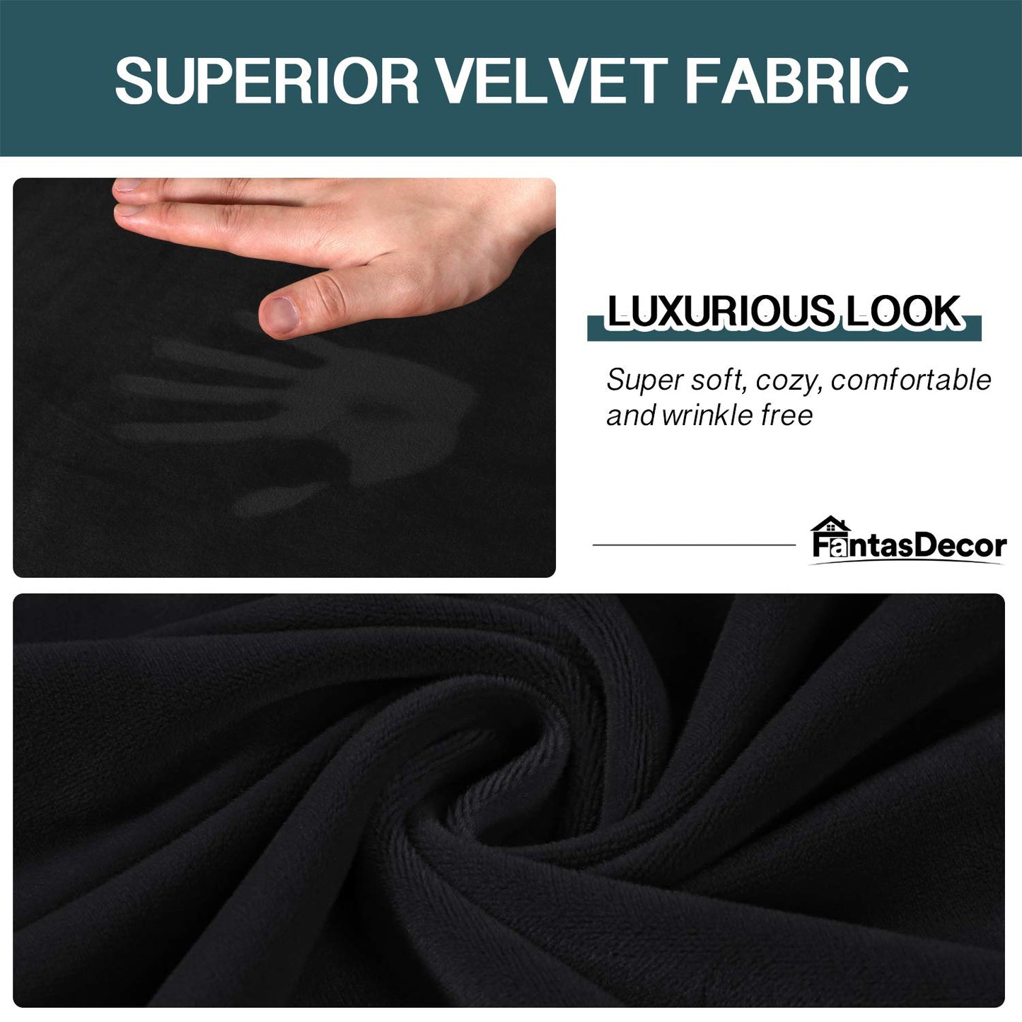 FantasDecor 3 Piece Sofa Covers Velvet for 2 Cushion Couch Stretch Loveseat Slipcover with Individual Seat Elastic Furniture Protector for Pets (Loveseat, Black)