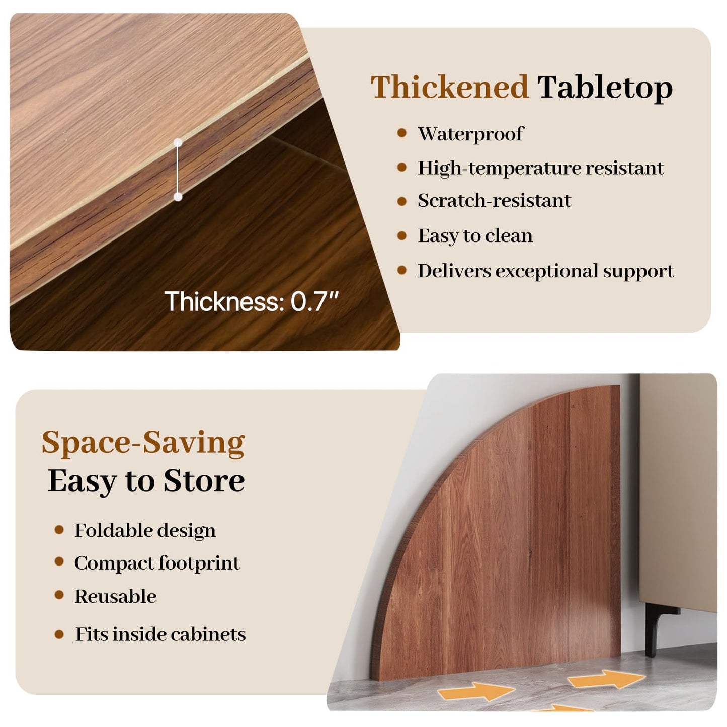 Wood Round Foldable Table Top Only Large Portable Tabletop for Desktop Transformation 47 51 55 59 63 71 inch 4-Fold Folding Round Table Top Extender Space Saving for Family Dinners(Light Walnut,59")