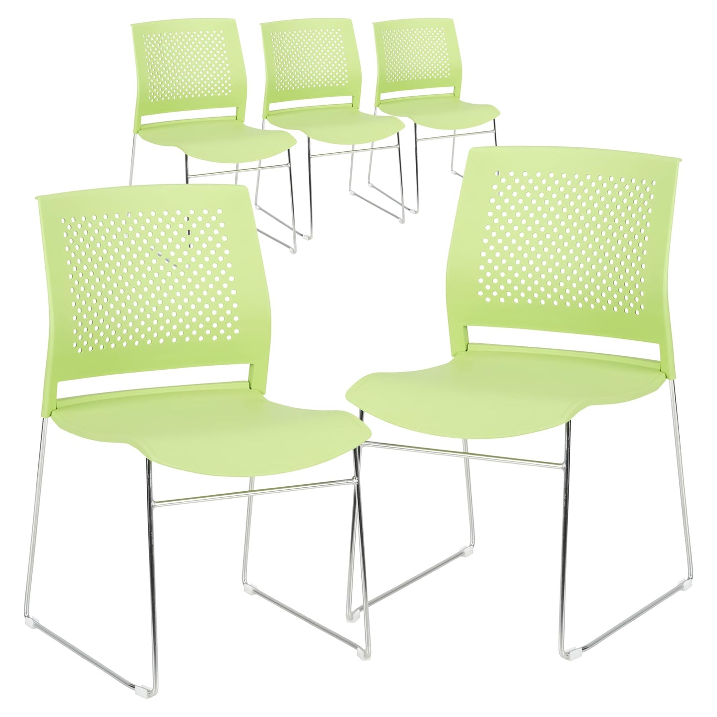 Norwood Commercial Furniture Chrome Sled Base Office Stack Chair with Perforated Seatback (Pack of 5)