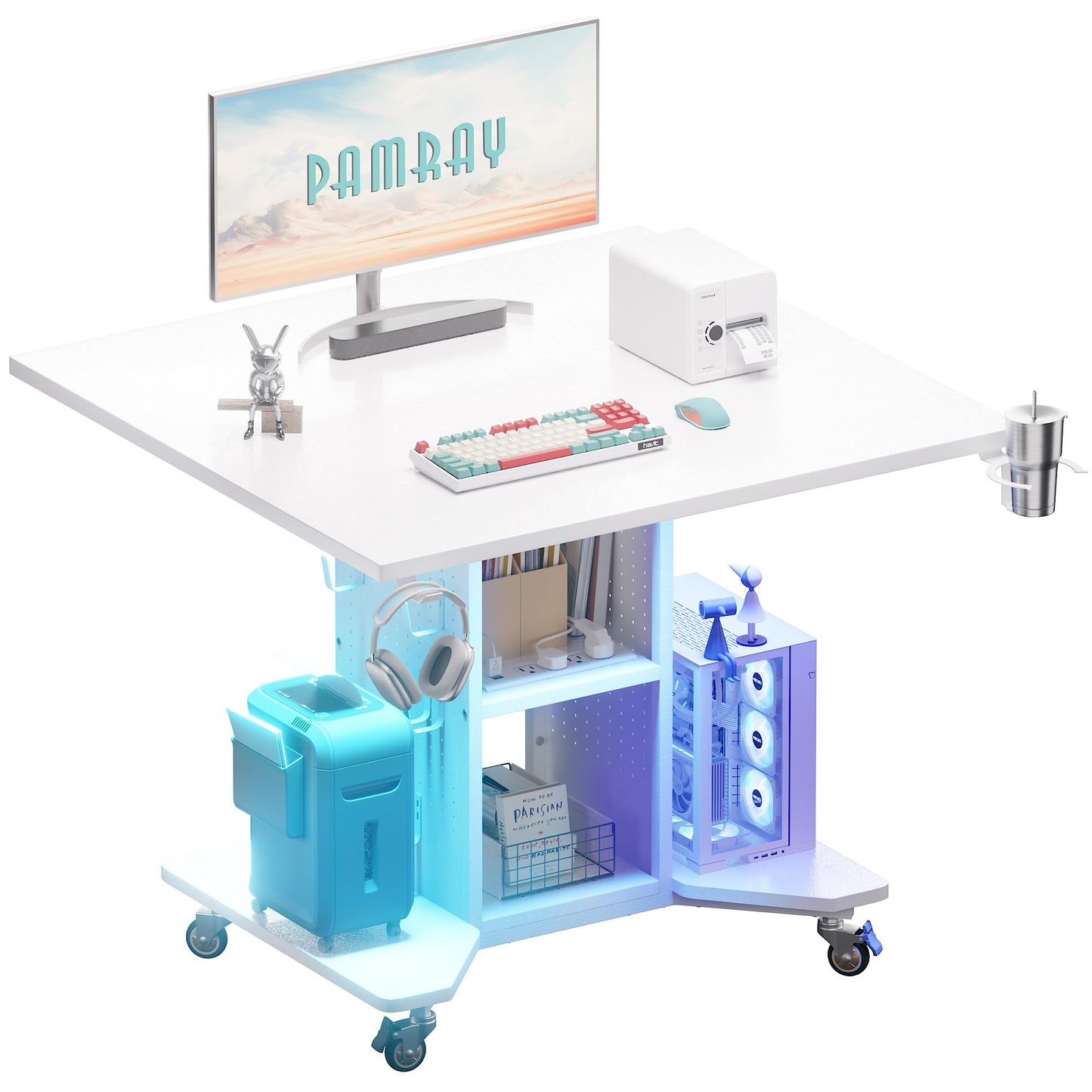 Pamray Small Gaming Desk Rolling Computer Table White